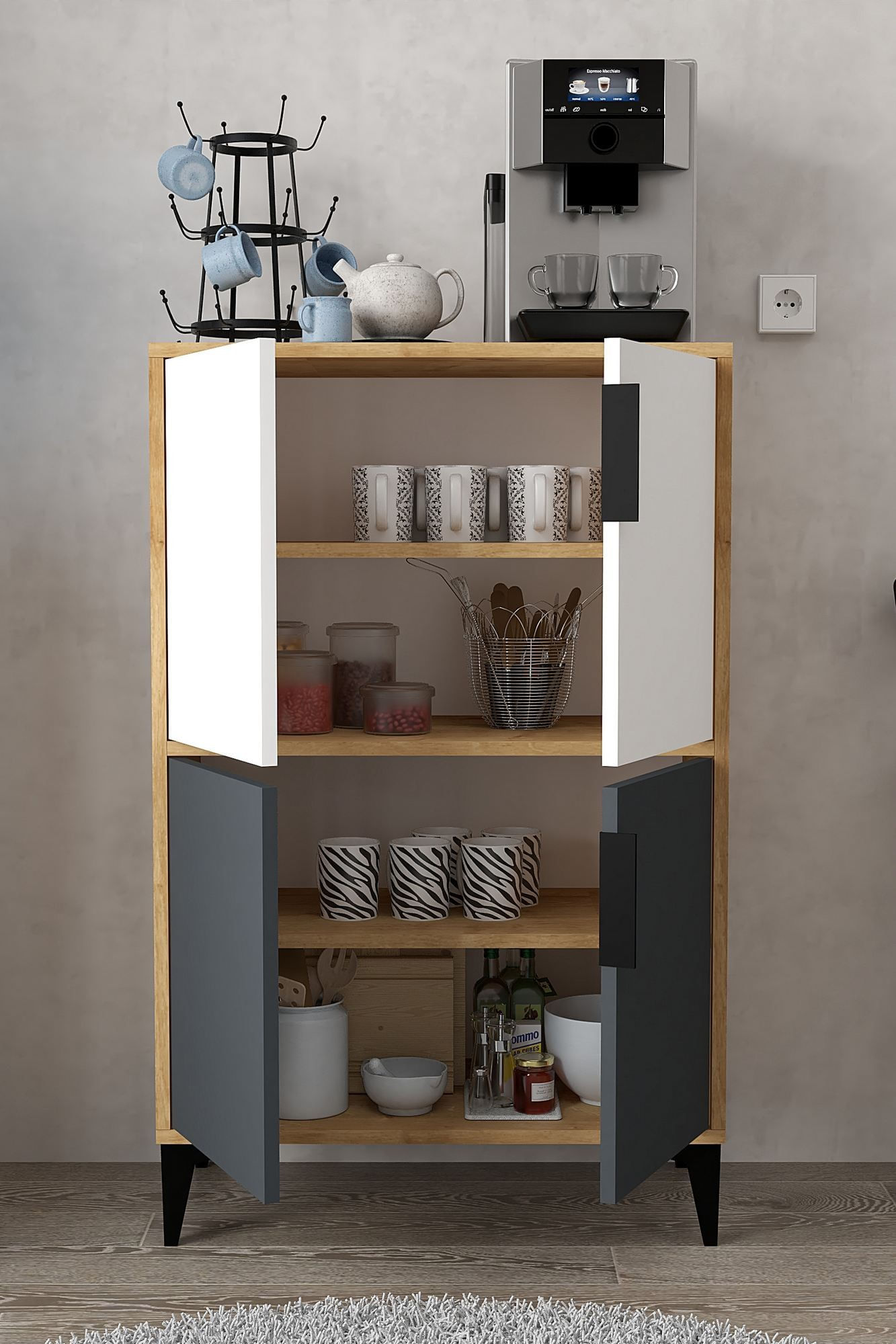 Dulap Ada 1404, 72 x 114 x 36,5 cm, stejar safir alb antracit, PAL melaminat — imaginea 5