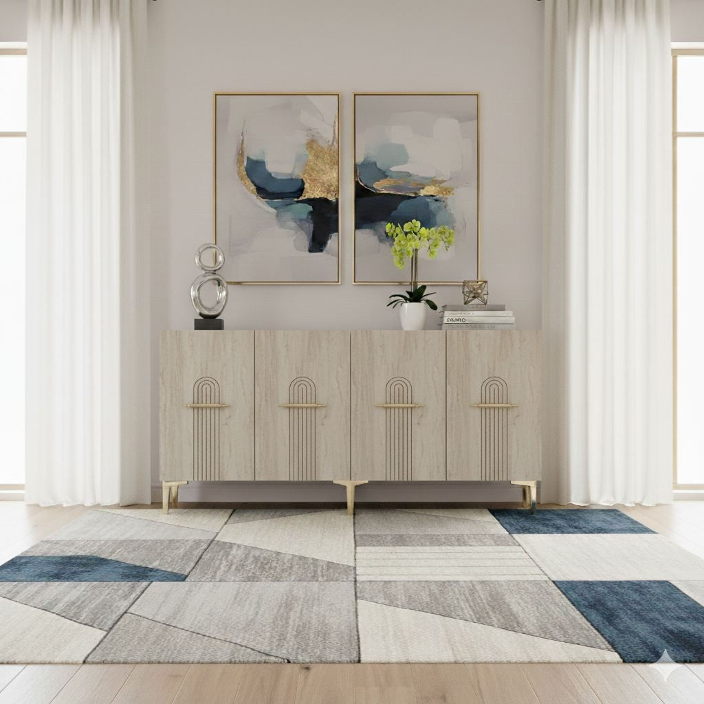 Consola Ida 150, 150 x 75 x 32 cm, alb travertin auriu, PAL melaminat, spatiu de depozitare, fixare pe perete, alb / travertin / gold