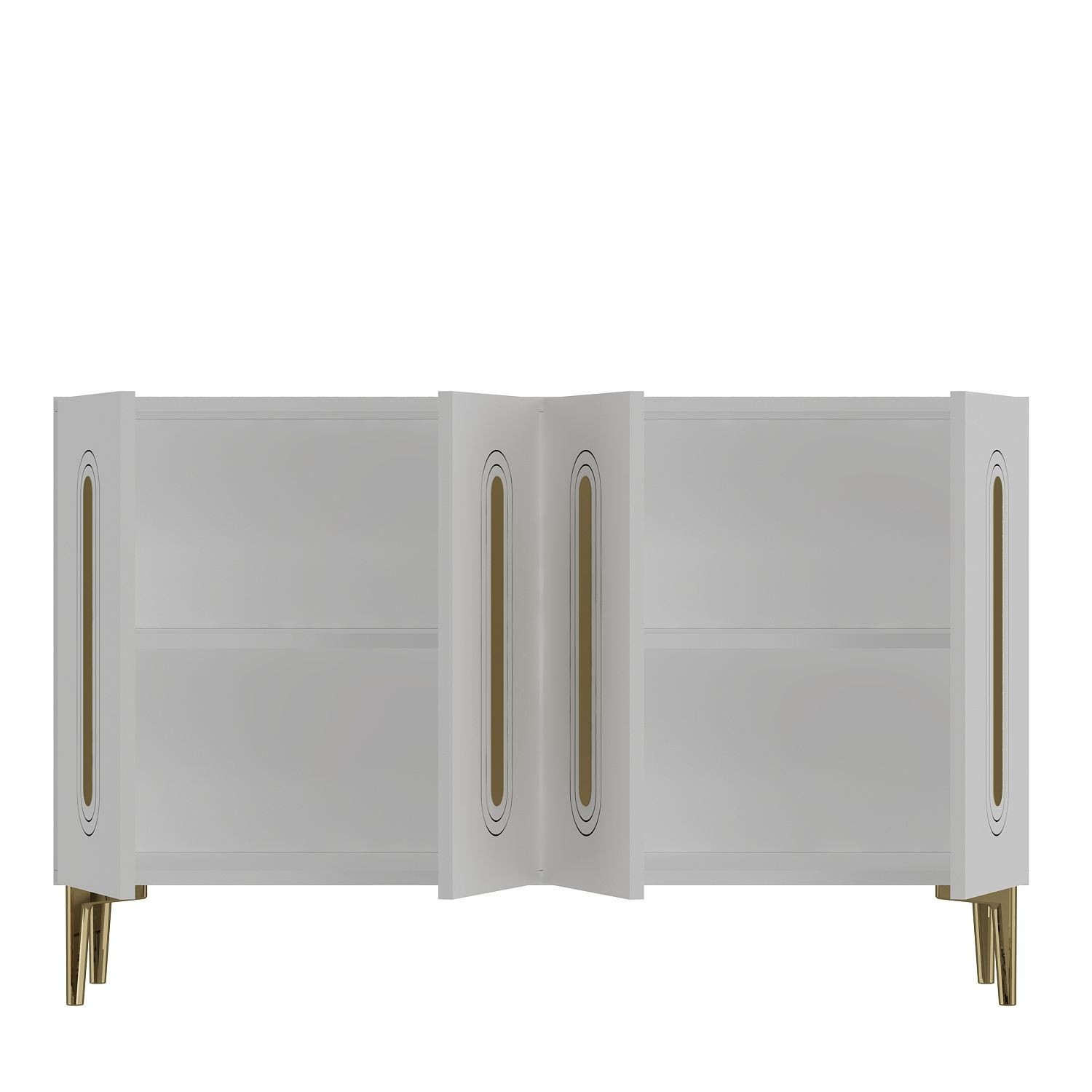 Consola Rany 120, 120 x 75 x 32 cm, alb auriu, PAL melaminat, spatiu de depozitare, fixare pe perete, alb / gold