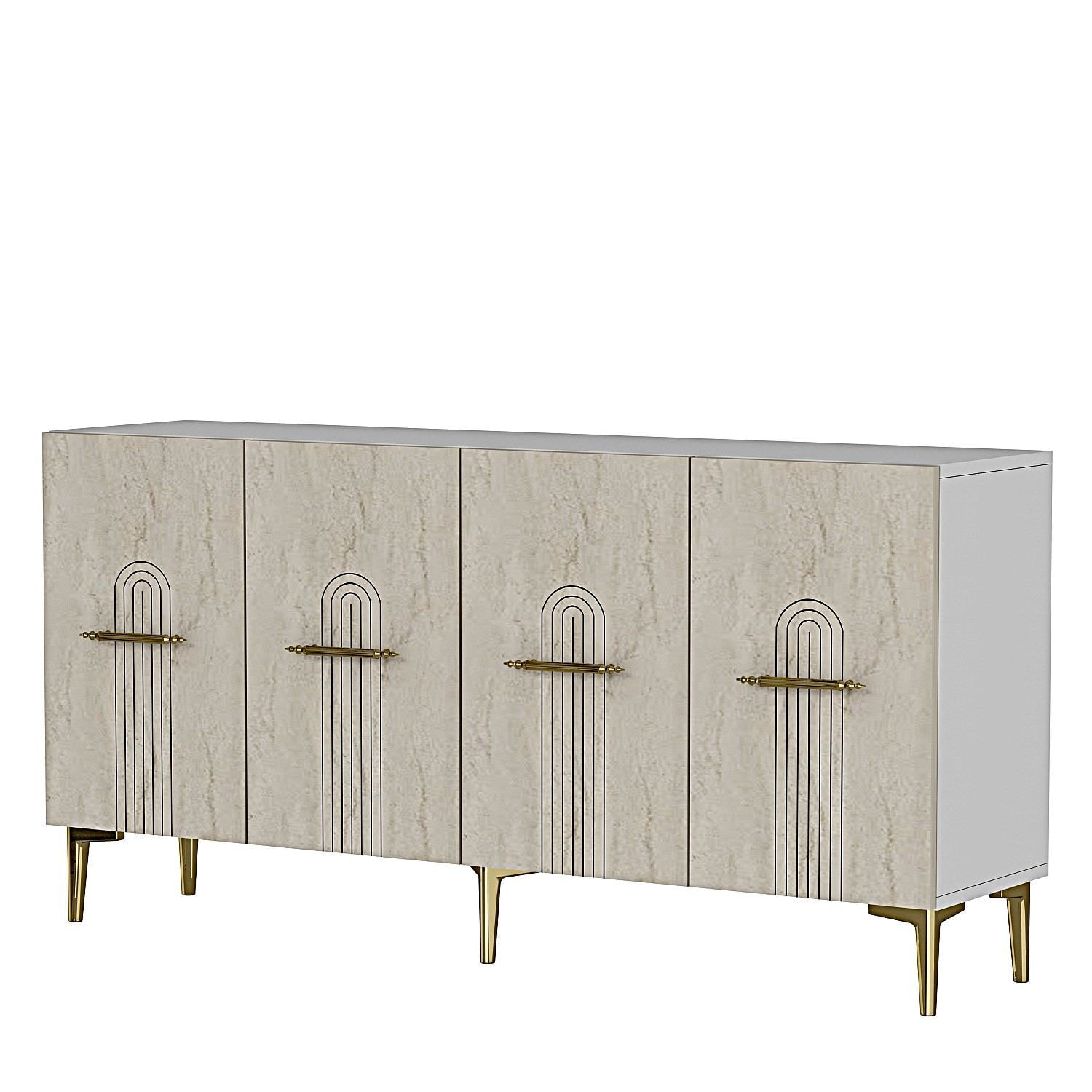 Consola Ida 150, 150 x 75 x 32 cm, alb travertin auriu, PAL melaminat, spatiu de depozitare, fixare pe perete, alb / travertin / gold — imaginea 4