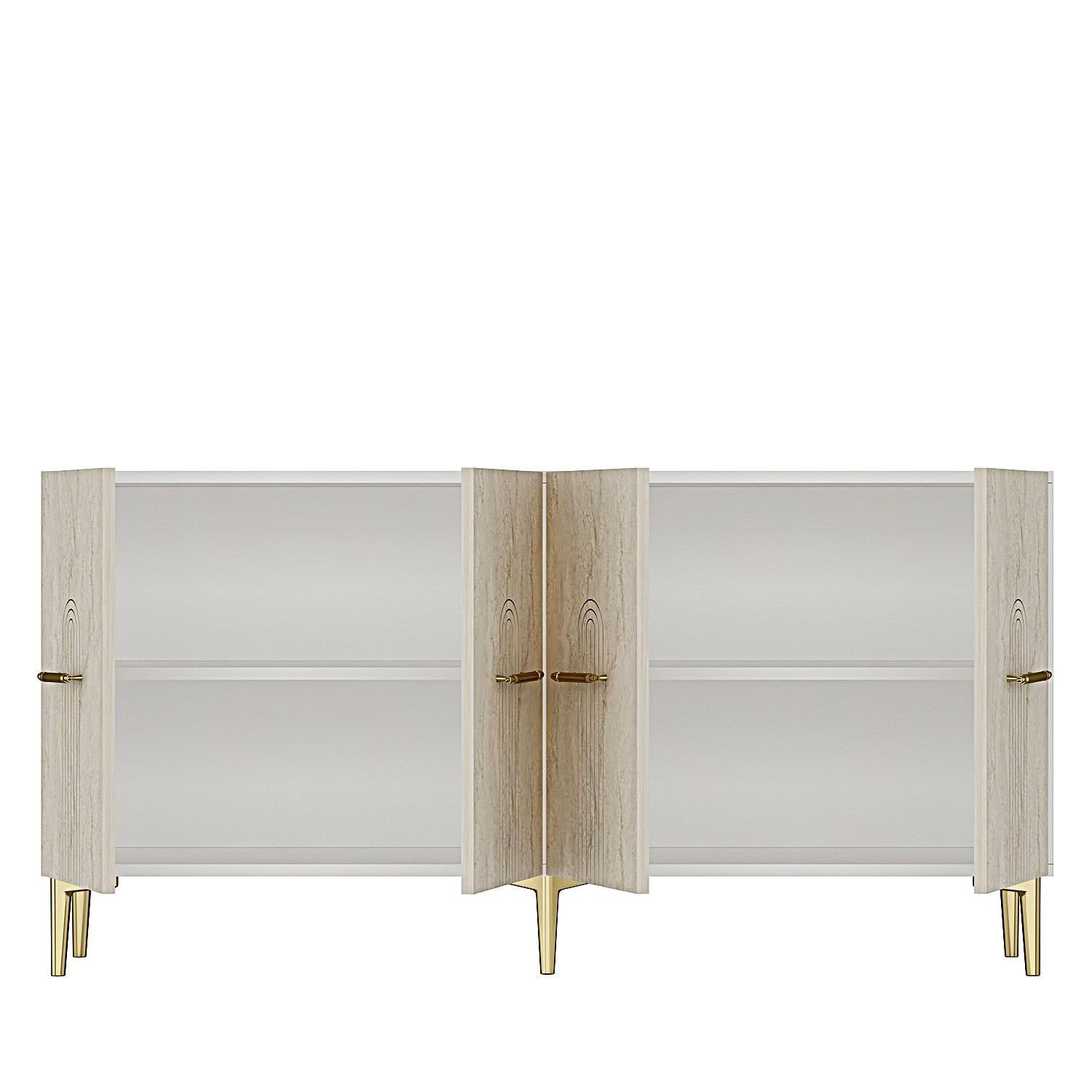 Consola Ida 150, 150 x 75 x 32 cm, alb travertin auriu, PAL melaminat, spatiu de depozitare, fixare pe perete, alb / travertin / gold — imaginea 5