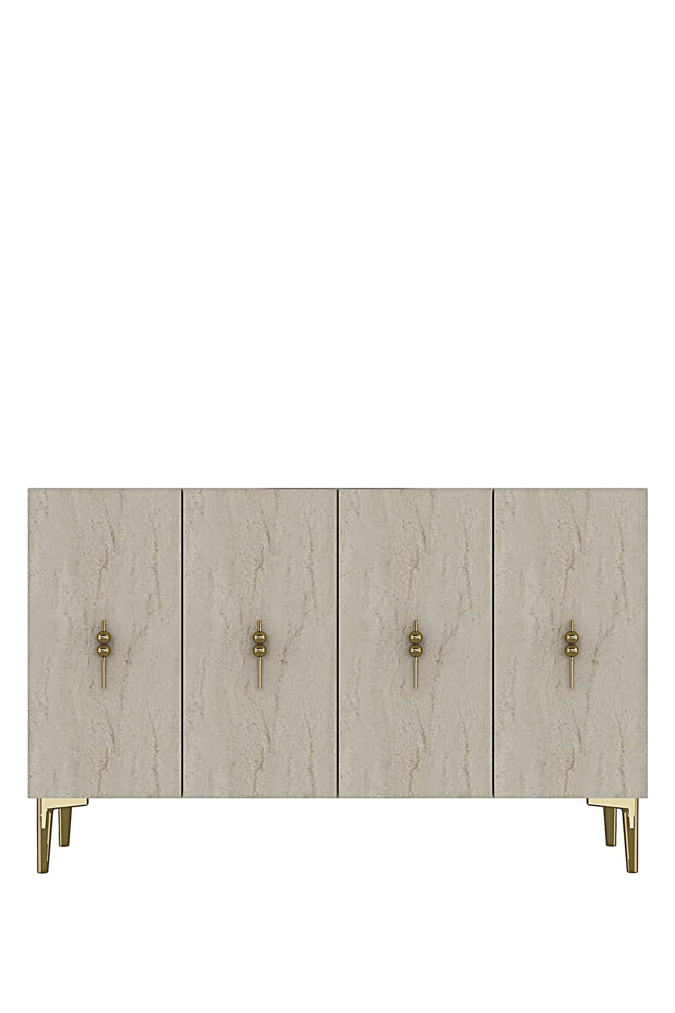 Consola Salkım 120, 120 x 79 x 32 cm, alb travertin auriu, PAL melaminat, spatiu de depozitare, fixare pe perete, alb / travertin / gold
