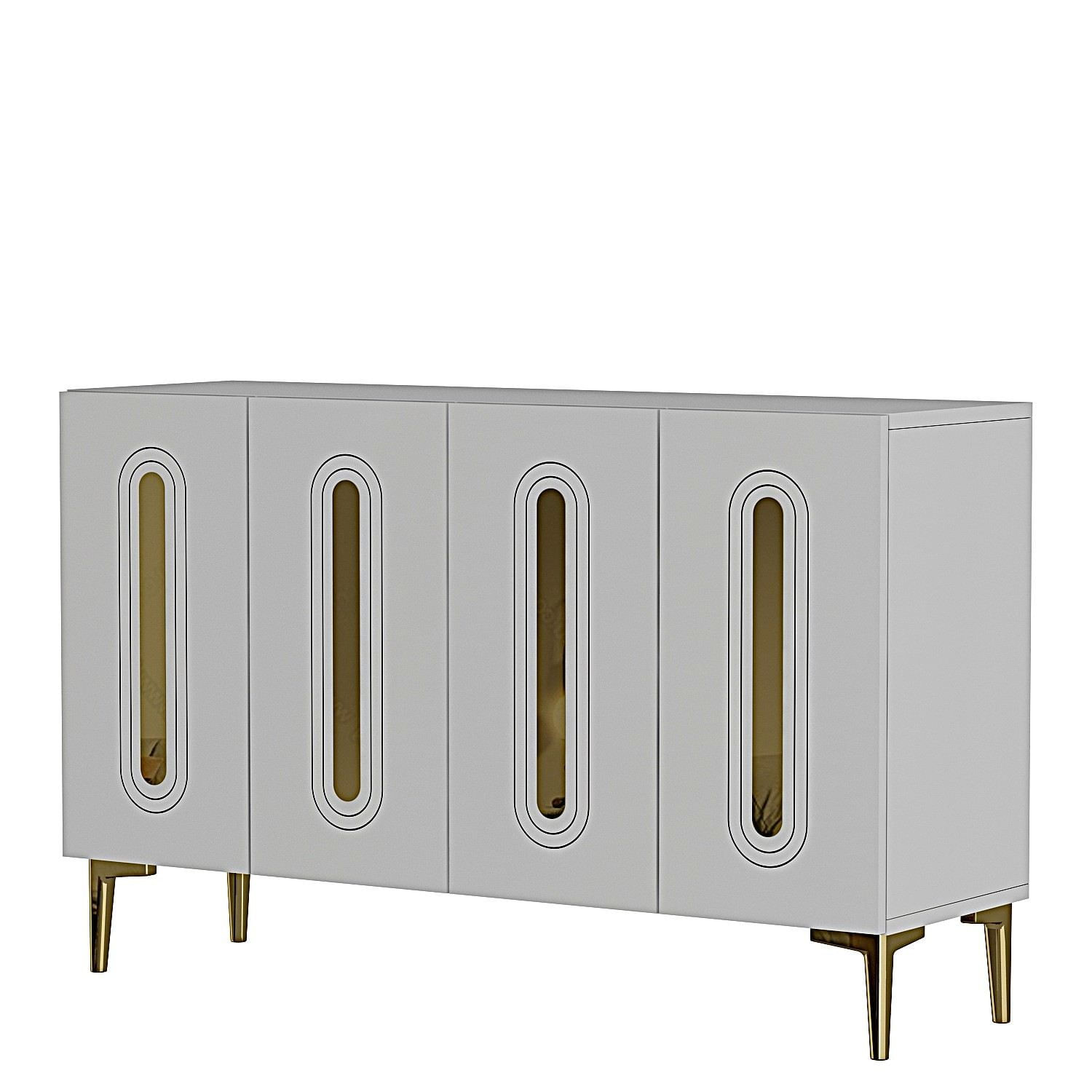 Consola Rany 120, 120 x 75 x 32 cm, alb auriu, PAL melaminat, spatiu de depozitare, fixare pe perete, alb / gold — imaginea 3