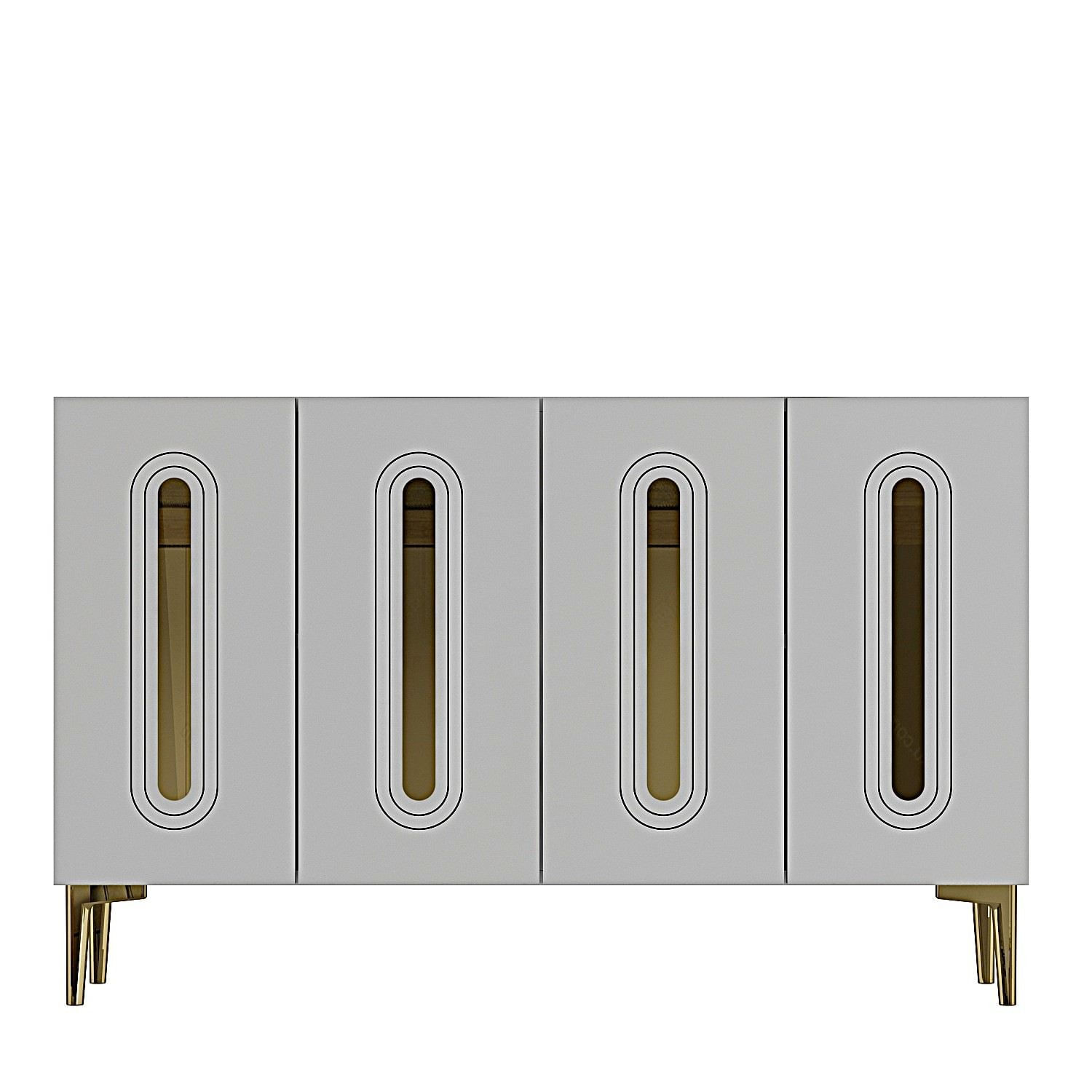 Consola Rany 120, 120 x 75 x 32 cm, alb auriu, PAL melaminat, spatiu de depozitare, fixare pe perete, alb / gold — imaginea 6