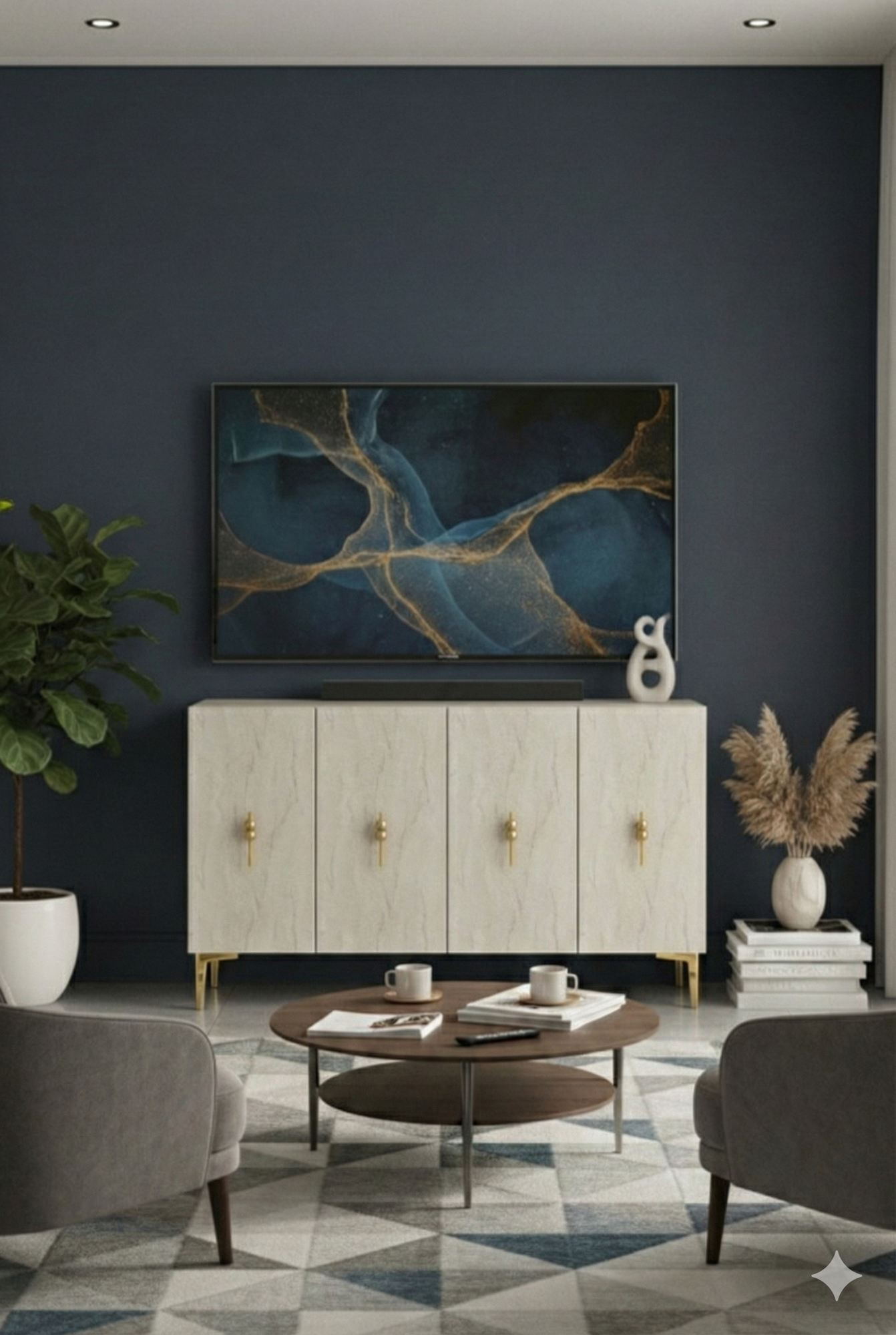 Consola Salkım 120, 120 x 79 x 32 cm, alb travertin auriu, PAL melaminat, spatiu de depozitare, fixare pe perete, alb / travertin / gold — imaginea 6