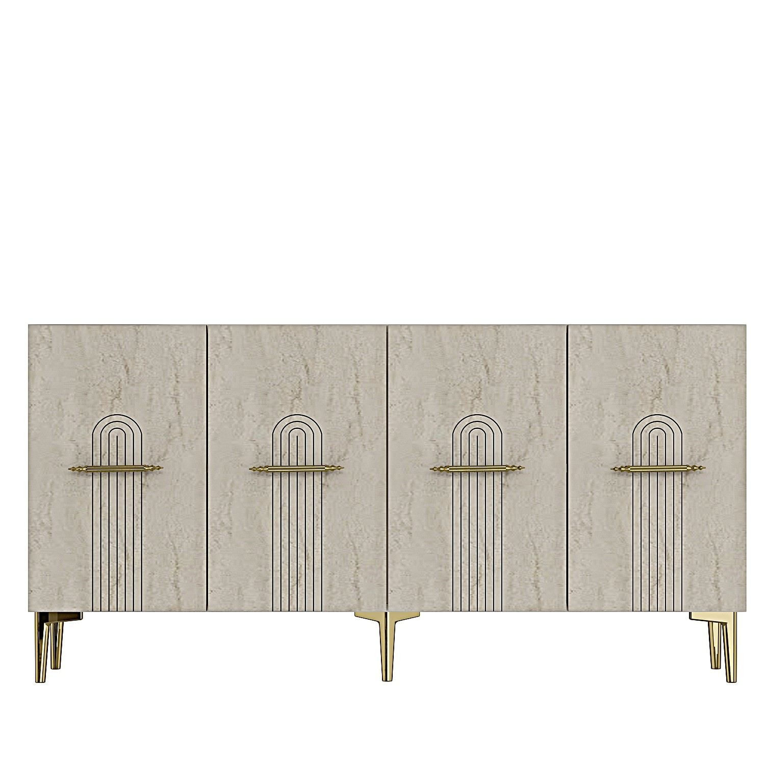 Consola Ida 150, 150 x 75 x 32 cm, alb travertin auriu, PAL melaminat, spatiu de depozitare, fixare pe perete, alb / travertin / gold — imaginea 9