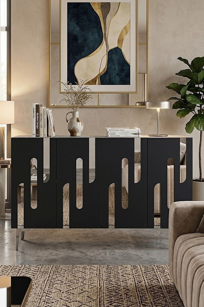 Consola Ece 120, 120 x 75 x 32 cm, antracit argintiu, PAL melaminat, oglinda inclusa, antracit / silver