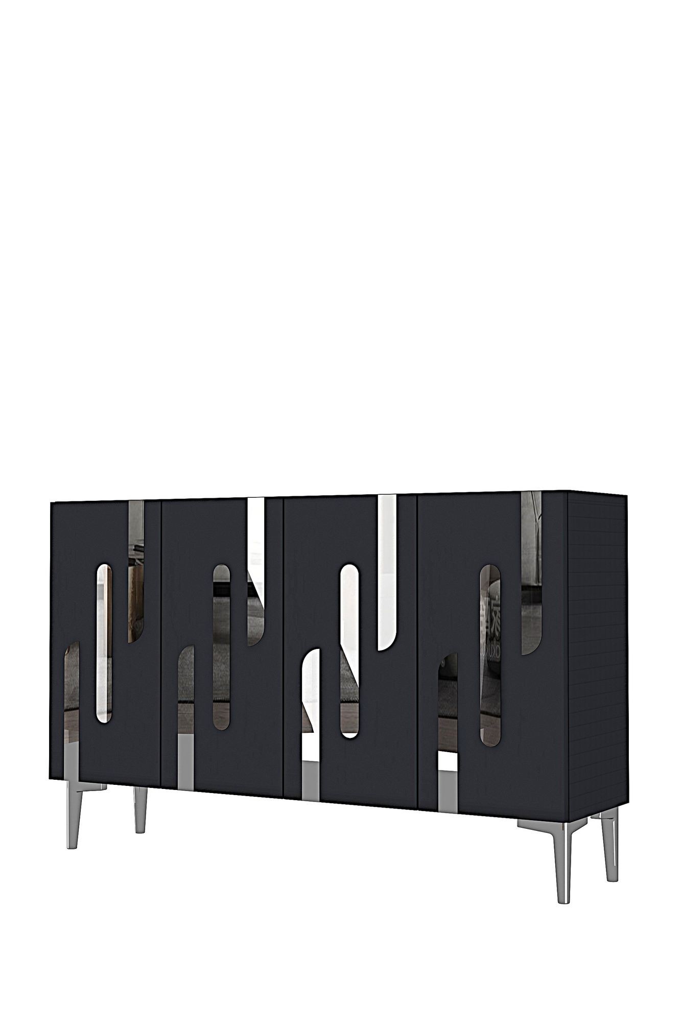 Consola Ece 120, 120 x 75 x 32 cm, antracit argintiu, PAL melaminat, oglinda inclusa, antracit / silver — imaginea 7