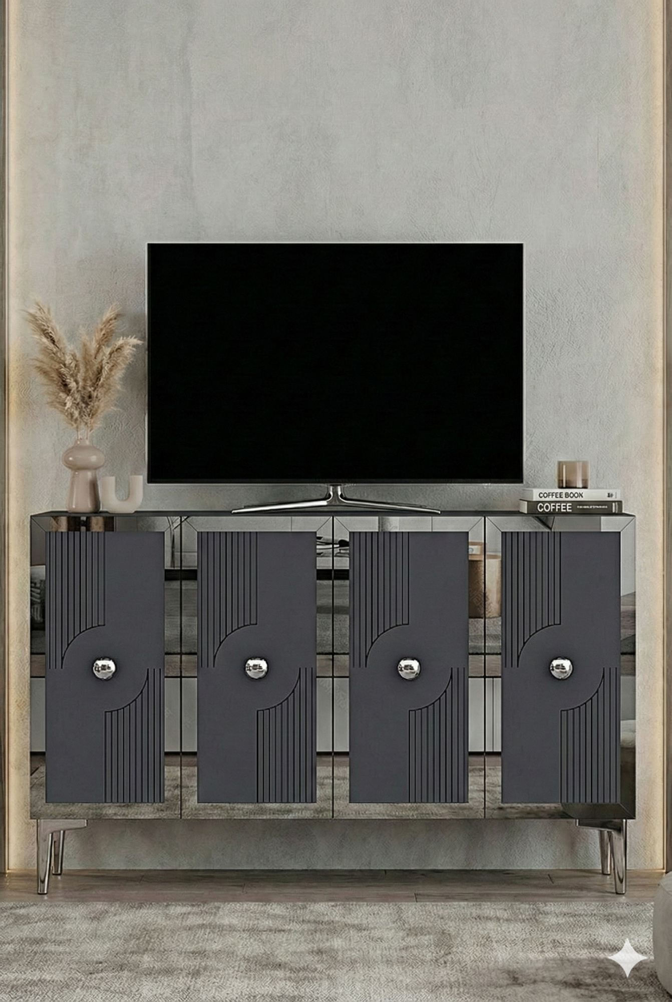 Consola Pega 120, 120 x 79 x 32 cm, antracit argintiu, PAL melaminat, spatiu de depozitare, fixare pe perete, antracit / silver — imaginea 3