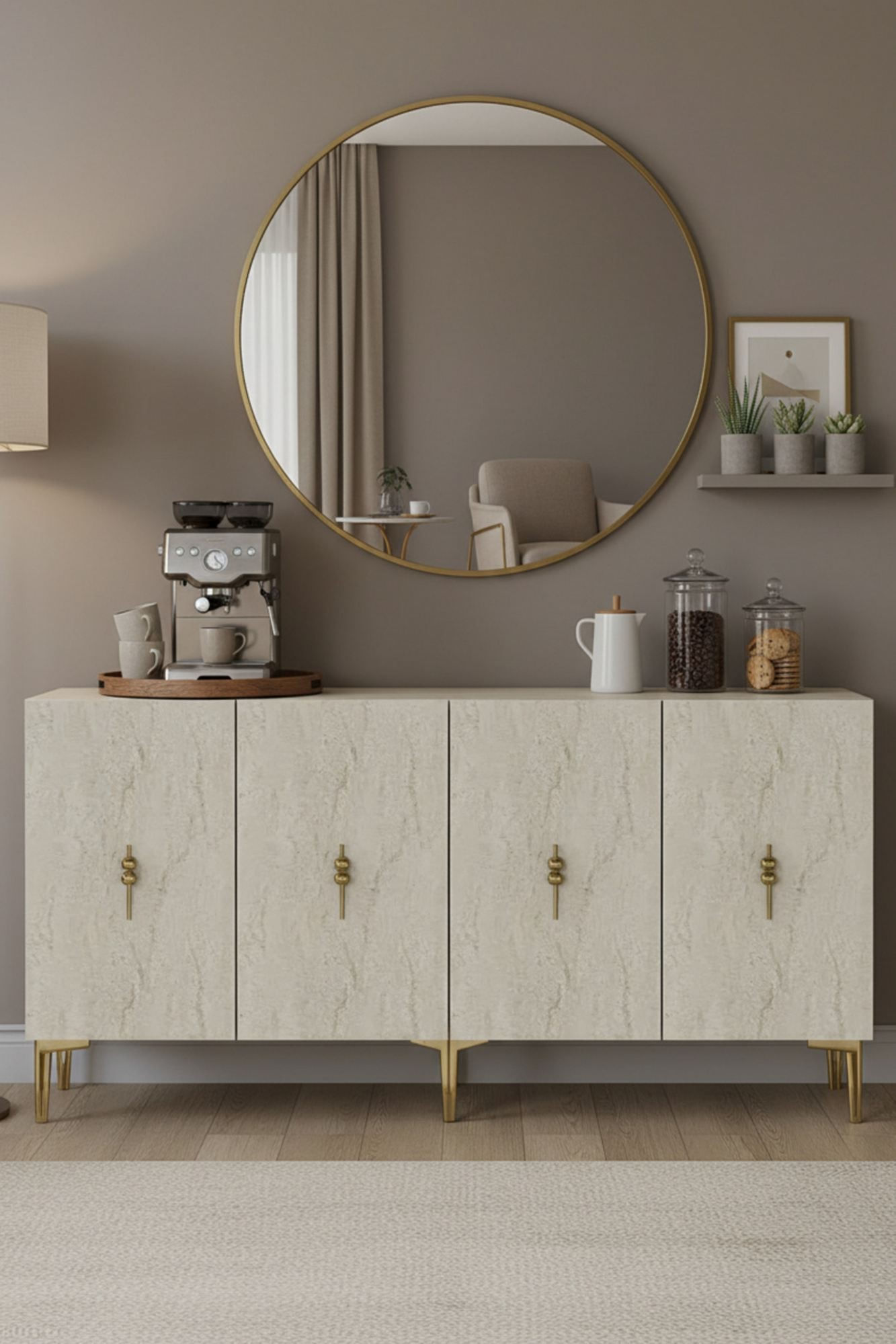 Consola Salkım 150, 125 x 75 x 32 cm, alb travertin auriu, PAL melaminat, alb / travertin / gold — imaginea 2