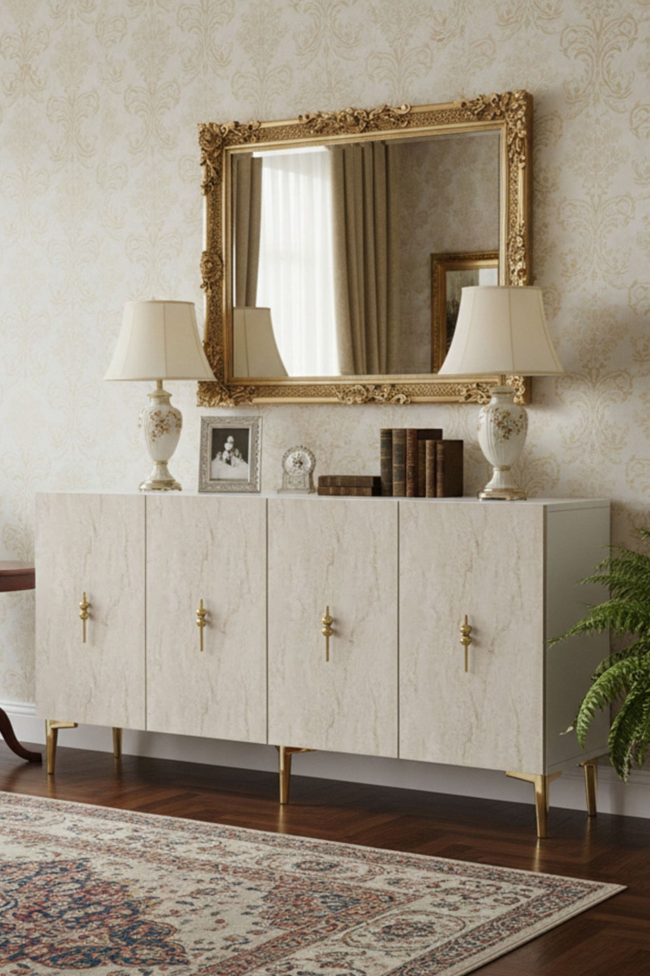 Consola Salkım 150, 125 x 75 x 32 cm, alb travertin auriu, PAL melaminat, alb / travertin / gold — imaginea 6