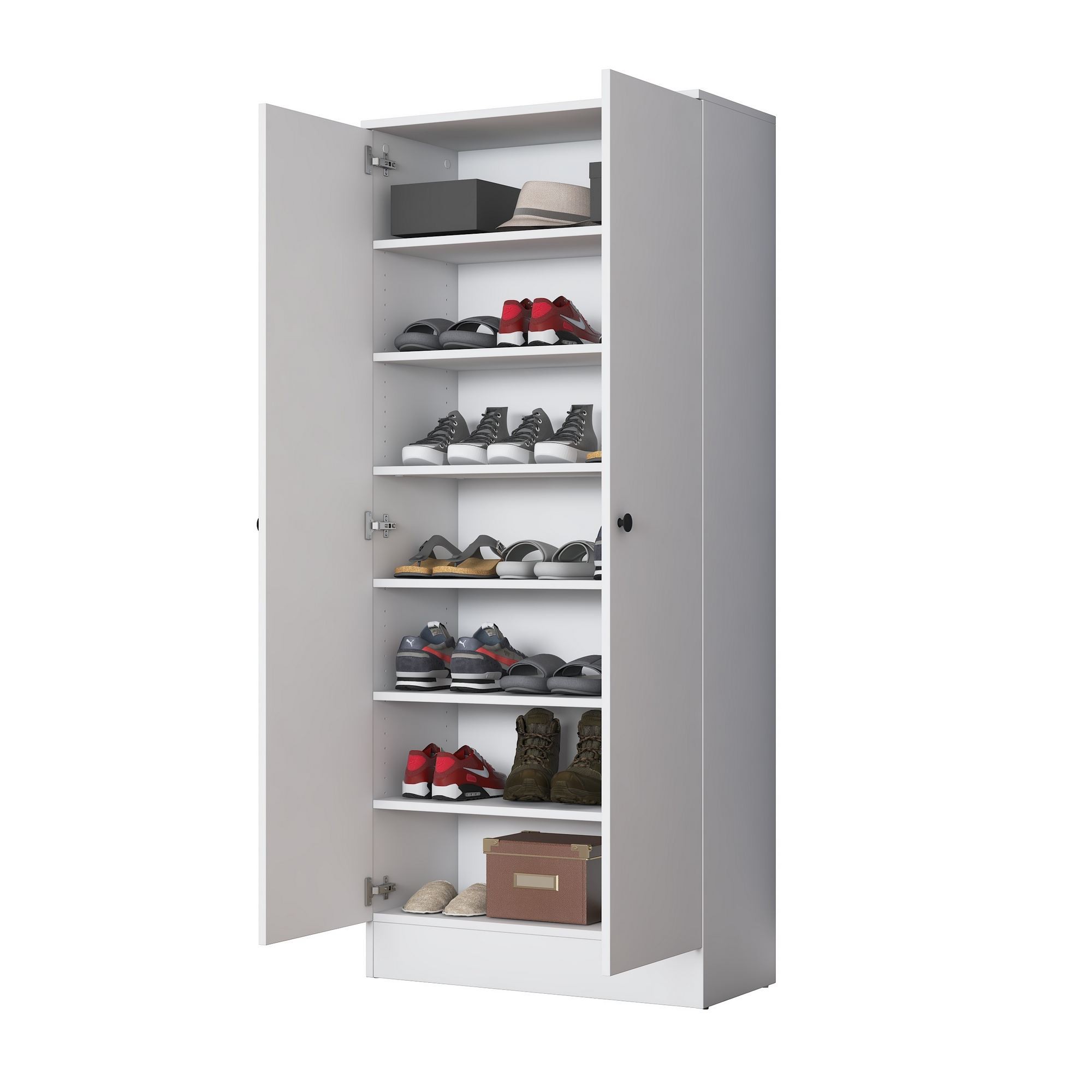 Cuier hol EA148, 80 x 182,8 x 37,5 cm, alb, PAL, spatiu de depozitare, fixare pe perete — imaginea 2
