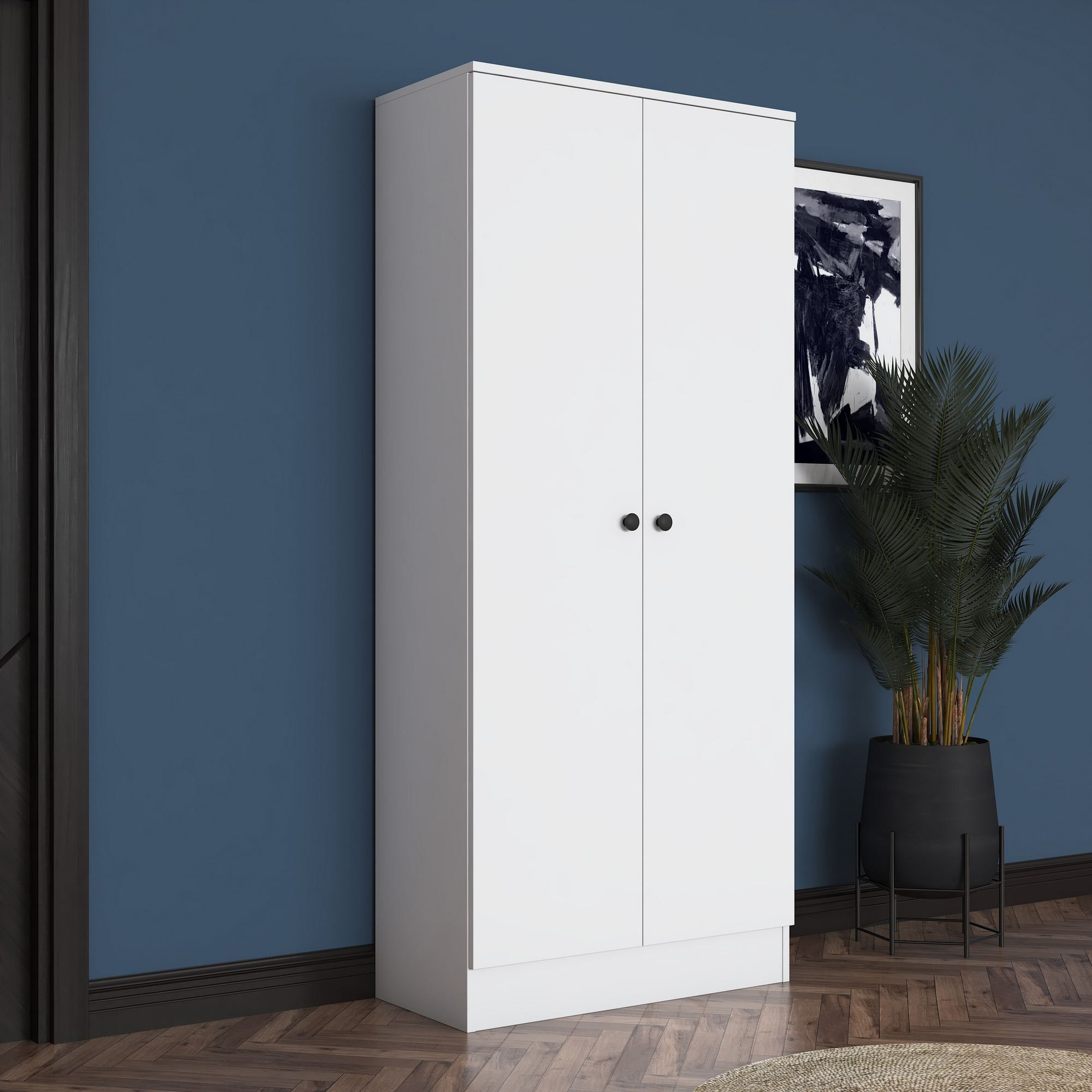 Cuier hol EA148, 80 x 182,8 x 37,5 cm, alb, PAL, spatiu de depozitare, fixare pe perete — imaginea 8