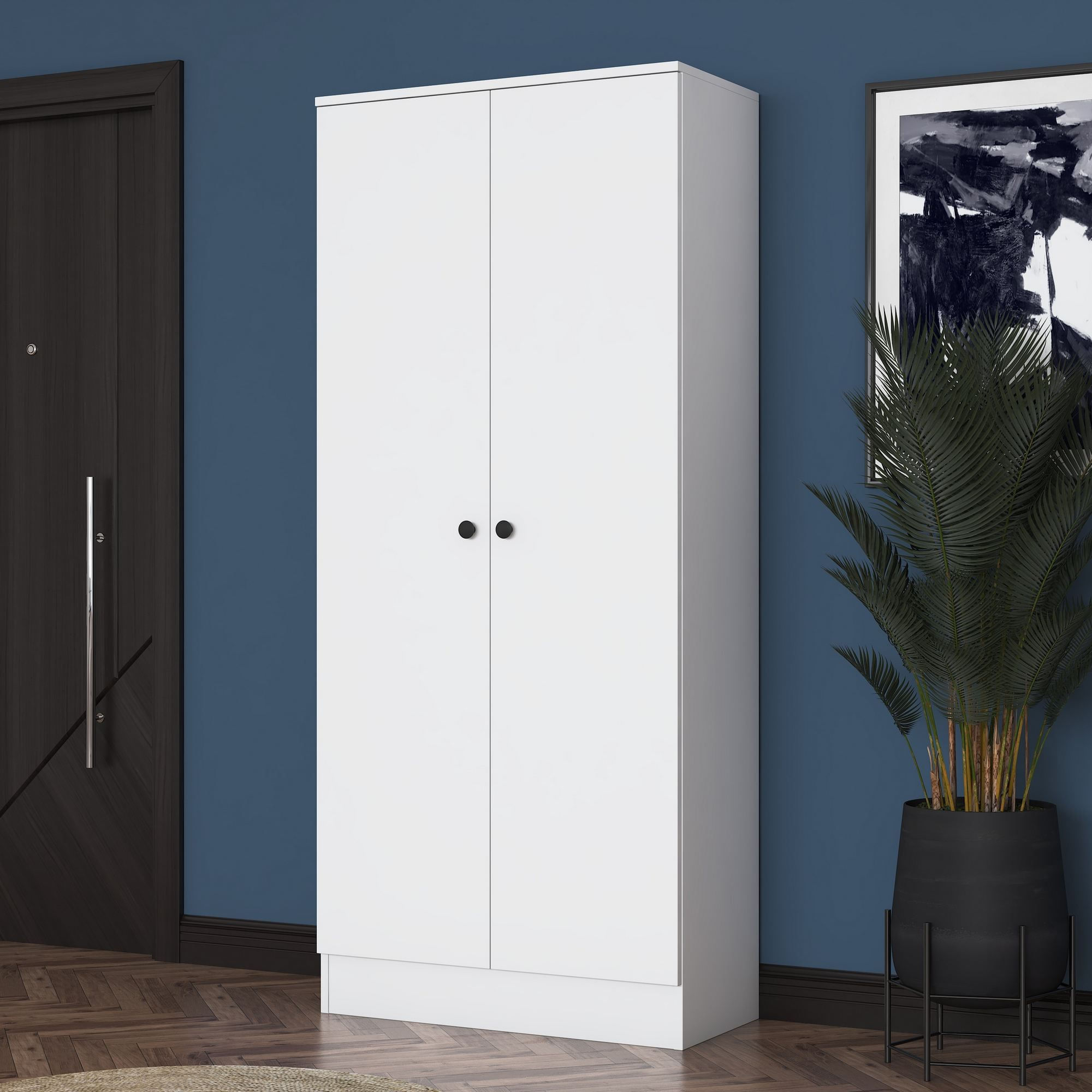 Cuier hol EA148, 80 x 182,8 x 37,5 cm, alb, PAL, spatiu de depozitare, fixare pe perete — imaginea 9