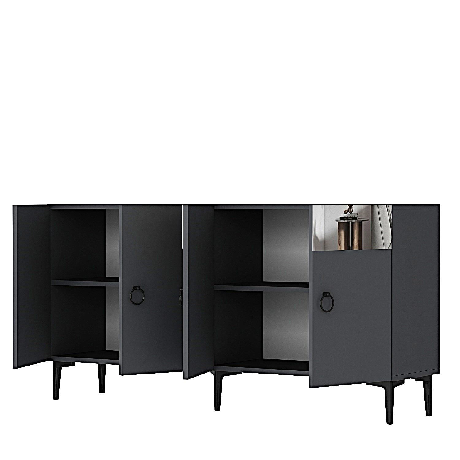 Consola Gama 150, 150 x 75 x 32 cm, antracit argintiu, PAL melaminat, spatiu de depozitare, fixare pe perete, antracit / silver