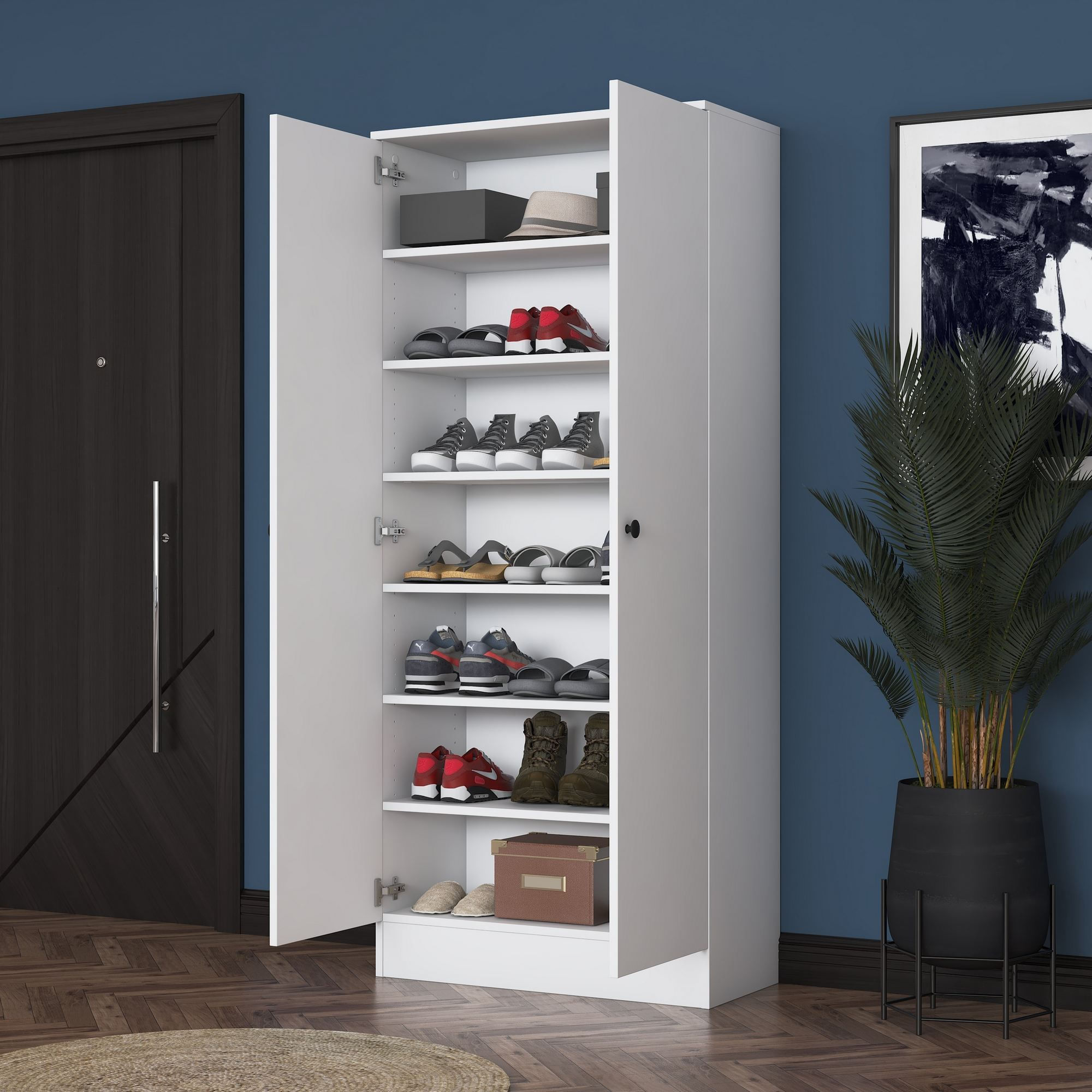 Cuier hol EA148, 80 x 182,8 x 37,5 cm, alb, PAL, spatiu de depozitare, fixare pe perete — imaginea 11