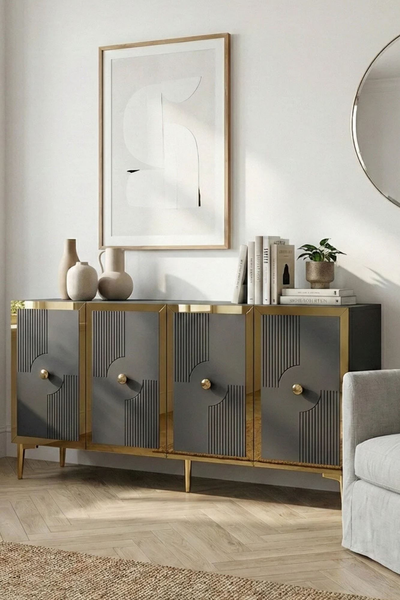 Consola Pega 150, 125 x 75 x 32 cm, antracit auriu, PAL melaminat, oglinda inclusa, antracit / gold — imaginea 2