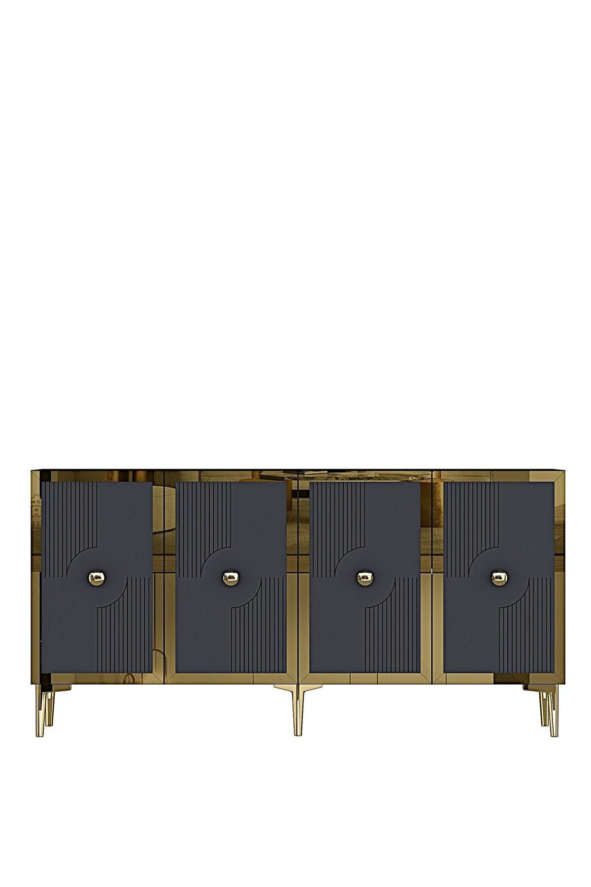Consola Pega 150, 125 x 75 x 32 cm, antracit auriu, PAL melaminat, oglinda inclusa, antracit / gold — imaginea 3