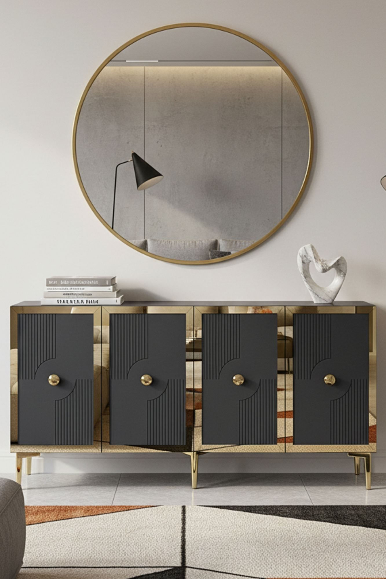 Consola Pega 150, 125 x 75 x 32 cm, antracit auriu, PAL melaminat, oglinda inclusa, antracit / gold — imaginea 4