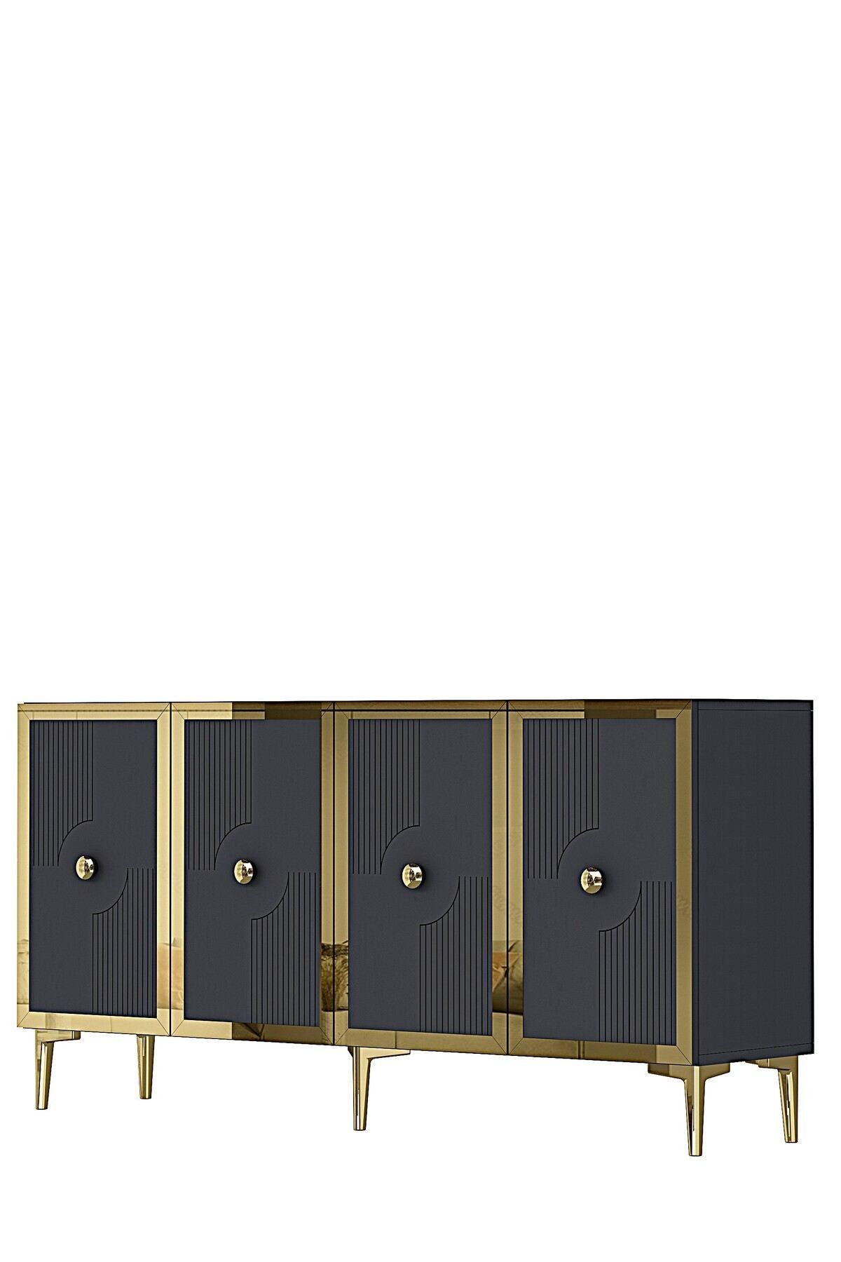 Consola Pega 150, 125 x 75 x 32 cm, antracit auriu, PAL melaminat, oglinda inclusa, antracit / gold — imaginea 5