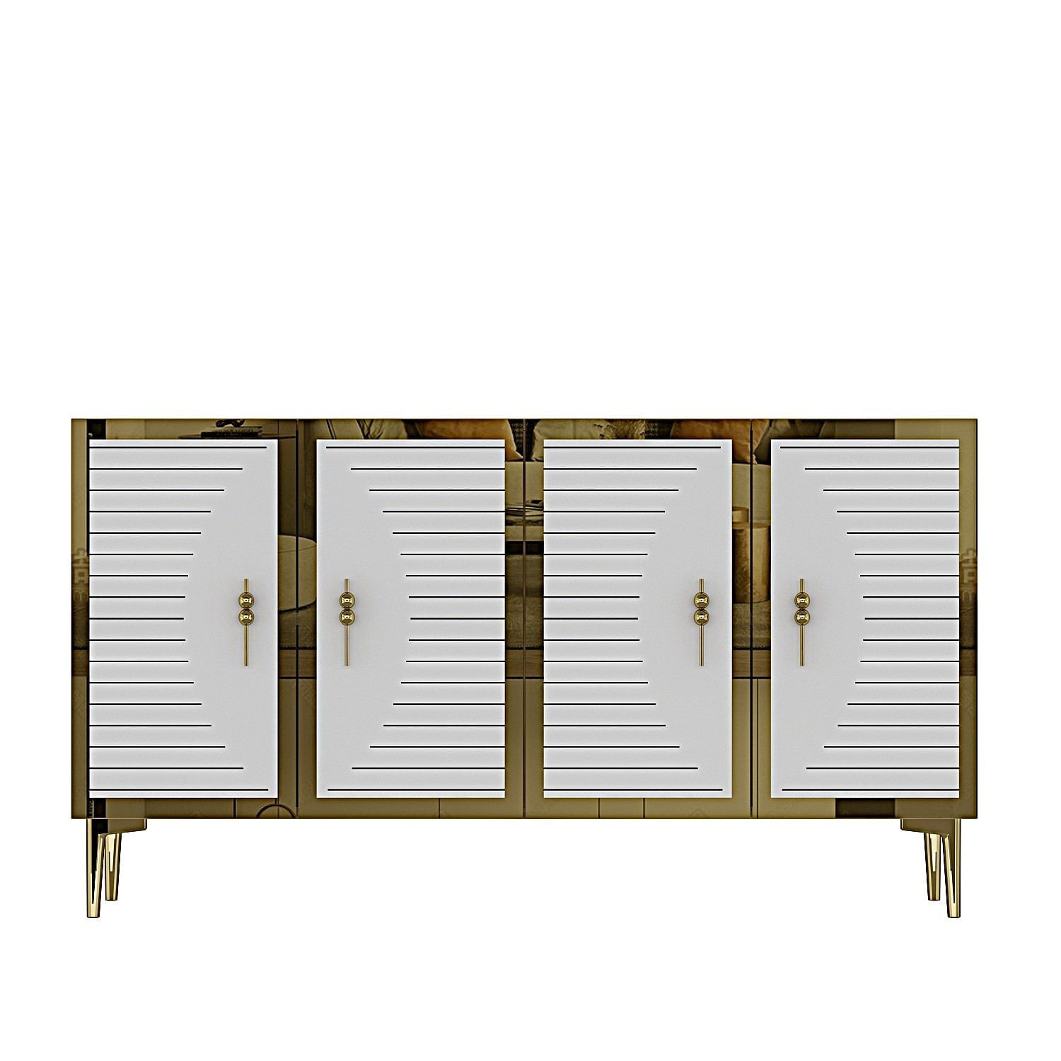 Consola Tuna 120, 120 x 75 x 32 cm, alb auriu, PAL melaminat, spatiu de depozitare, fixare pe perete, alb / gold — imaginea 5