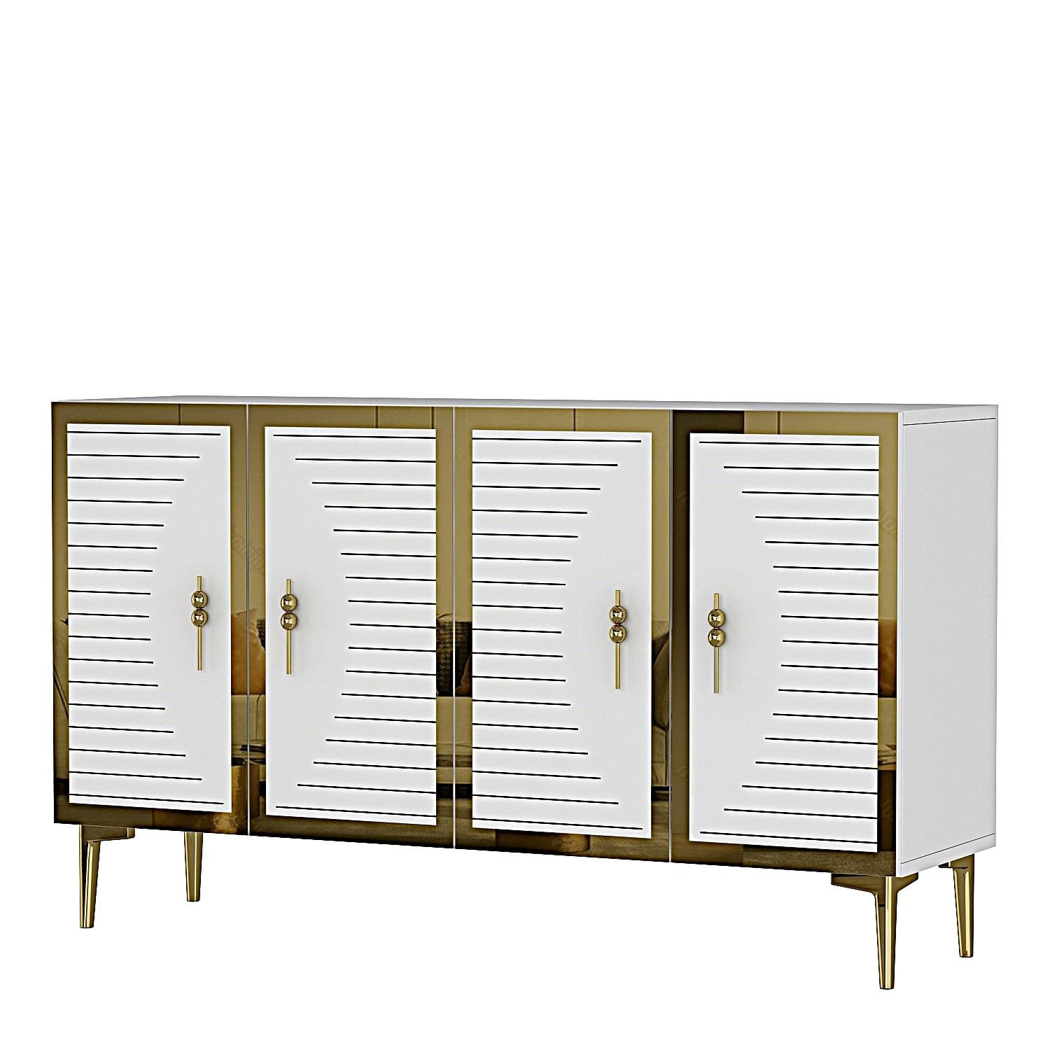 Consola Tuna 120, 120 x 75 x 32 cm, alb auriu, PAL melaminat, spatiu de depozitare, fixare pe perete, alb / gold — imaginea 7