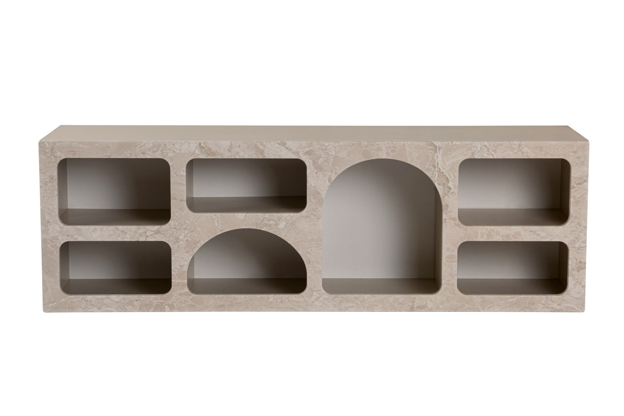 Consola Ferlis, 160 x 51 x 40 cm, traverten marmura bej nisip, PAL melaminat, traverten marble / sandstone — imaginea 2