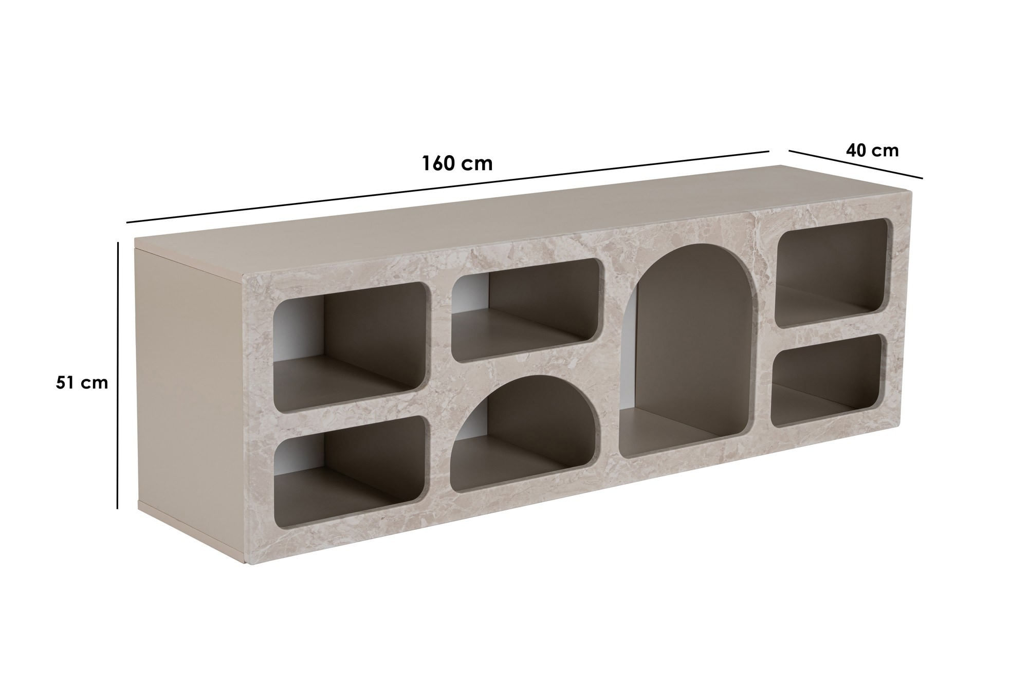 Consola Ferlis, 160 x 51 x 40 cm, traverten marmura bej nisip, PAL melaminat, traverten marble / sandstone — imaginea 3
