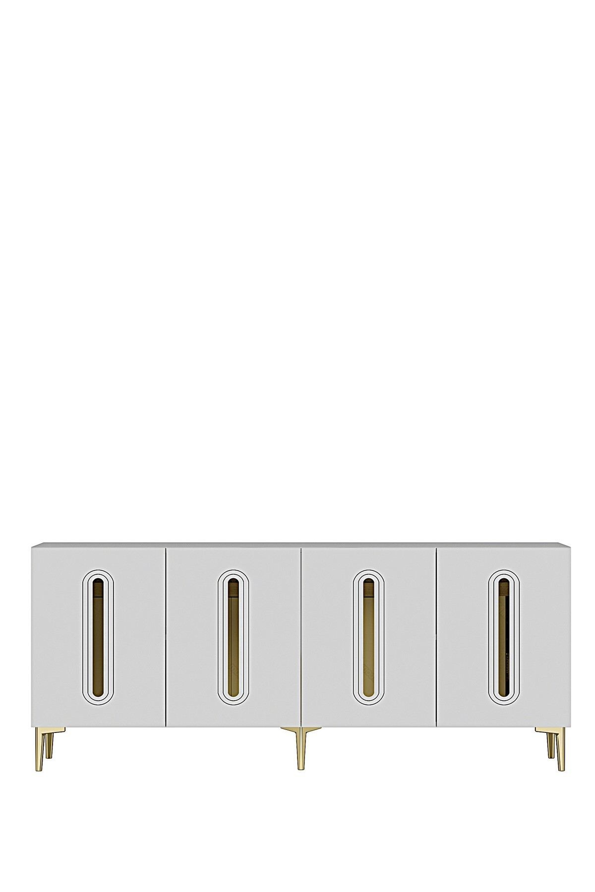 Consola Rany 180, 180 x 75 x 32 cm, alb auriu, PAL melaminat, oglinda inclusa, alb / gold — imaginea 3