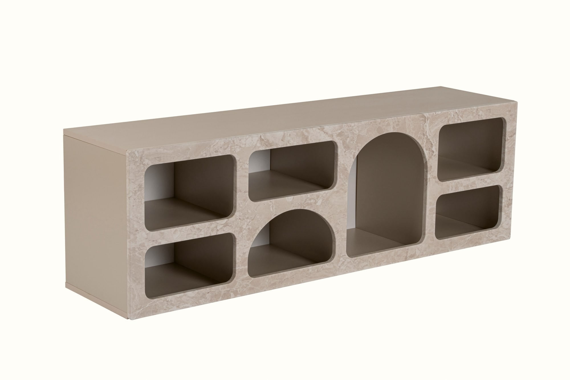 Consola Ferlis, 160 x 51 x 40 cm, traverten marmura bej nisip, PAL melaminat, traverten marble / sandstone — imaginea 7