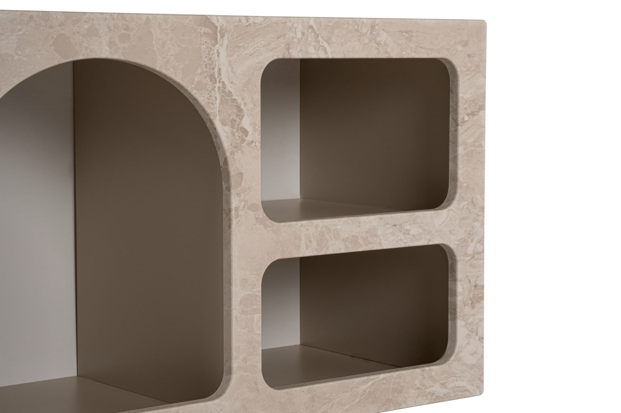 Consola Ferlis, 160 x 51 x 40 cm, traverten marmura bej nisip, PAL melaminat, traverten marble / sandstone — imaginea 8