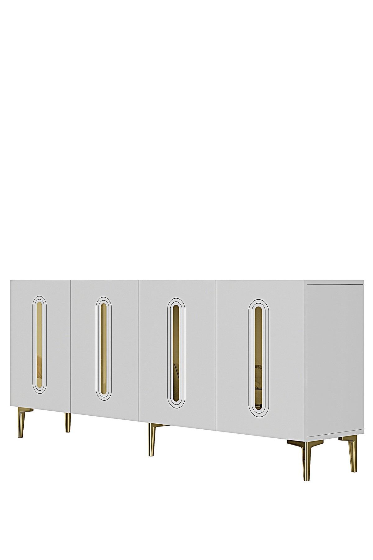Consola Rany 180, 180 x 75 x 32 cm, alb auriu, PAL melaminat, oglinda inclusa, alb / gold — imaginea 8