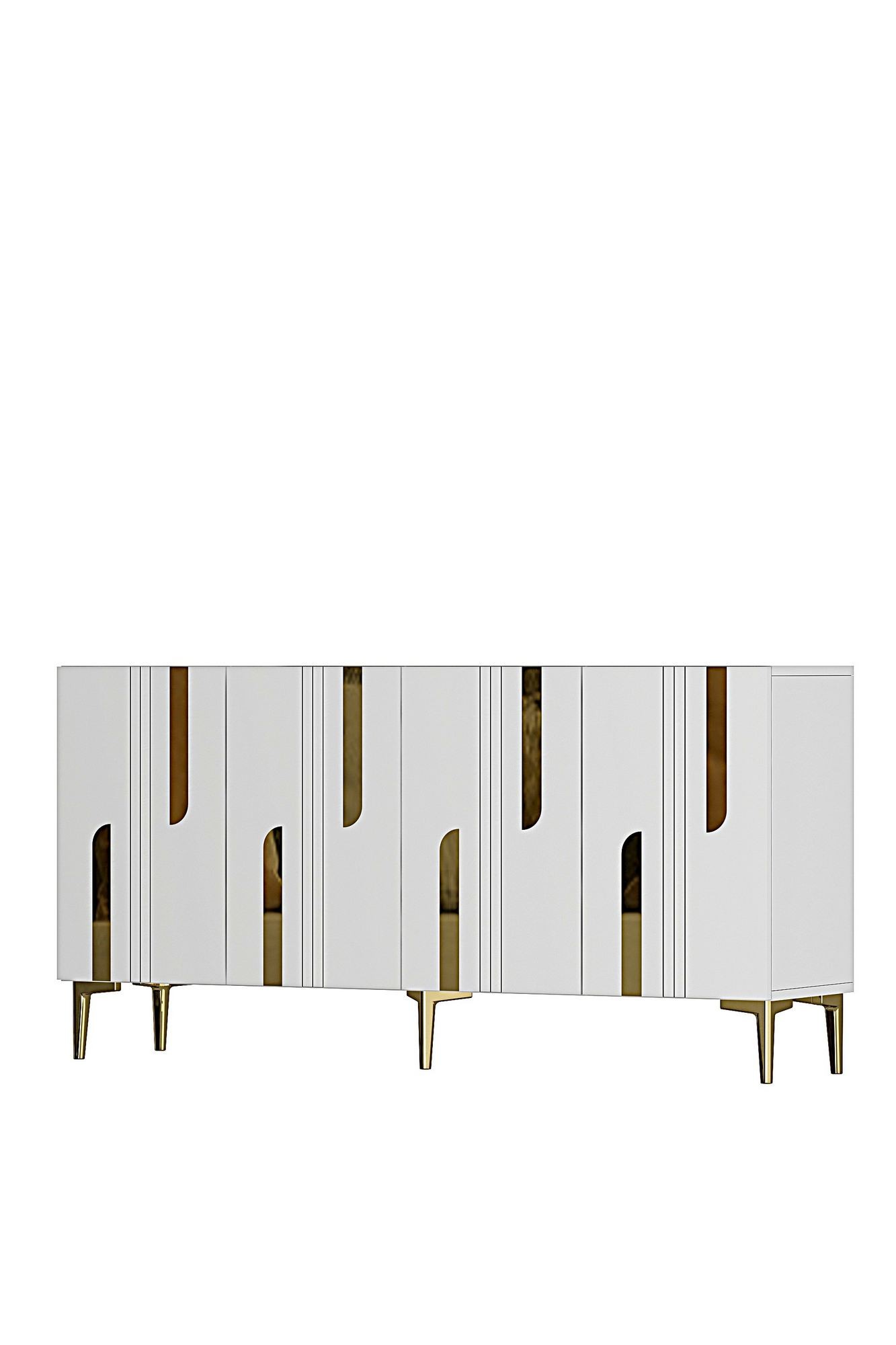 Consola Nota 150, 150 x 75 x 32 cm, alb auriu, PAL melaminat, alb / gold — imaginea 3