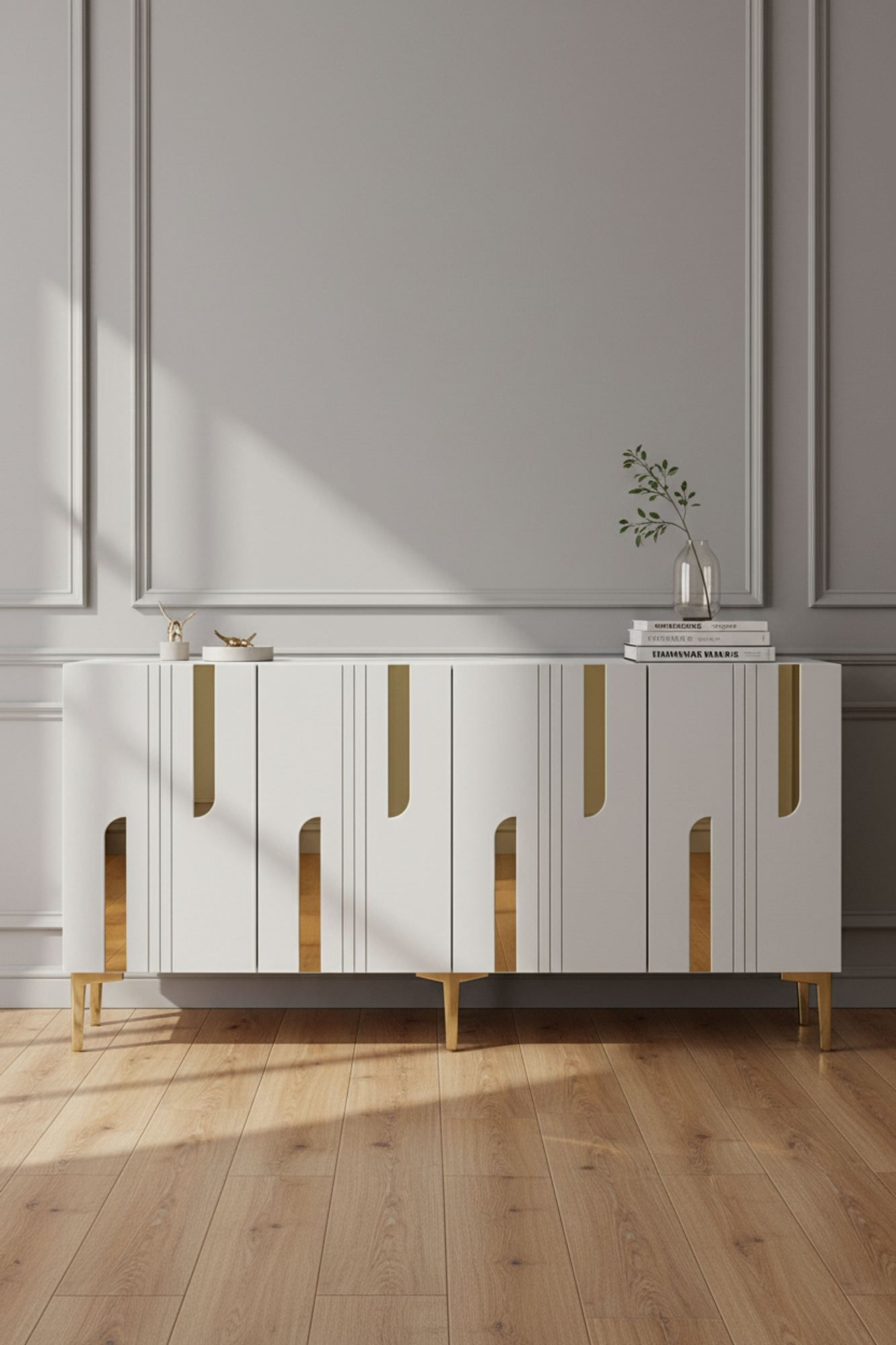 Consola Nota 150, 150 x 75 x 32 cm, alb auriu, PAL melaminat, alb / gold — imaginea 5