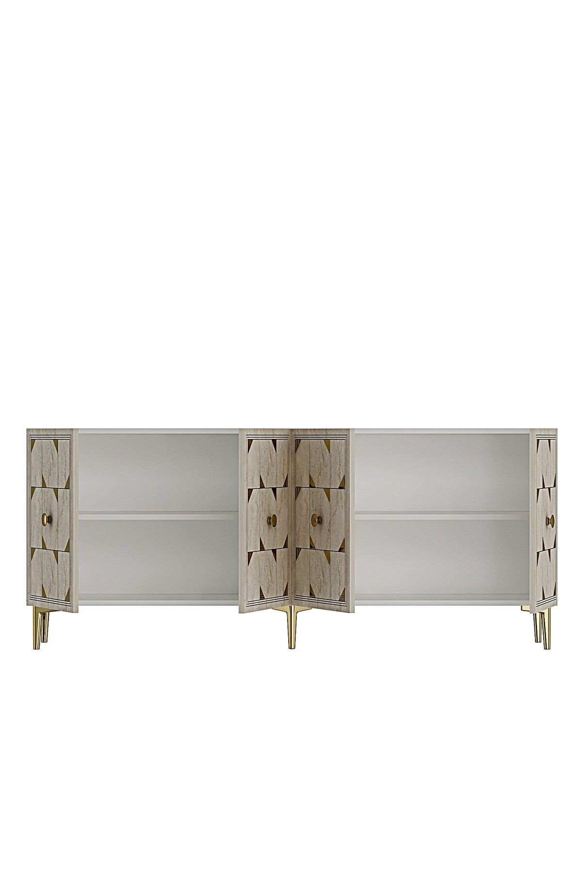 Consola Moka 180, 180 x 75 x 32 cm, alb travertin auriu, PAL melaminat, oglinda inclusa, alb / travertin / gold — imaginea 4