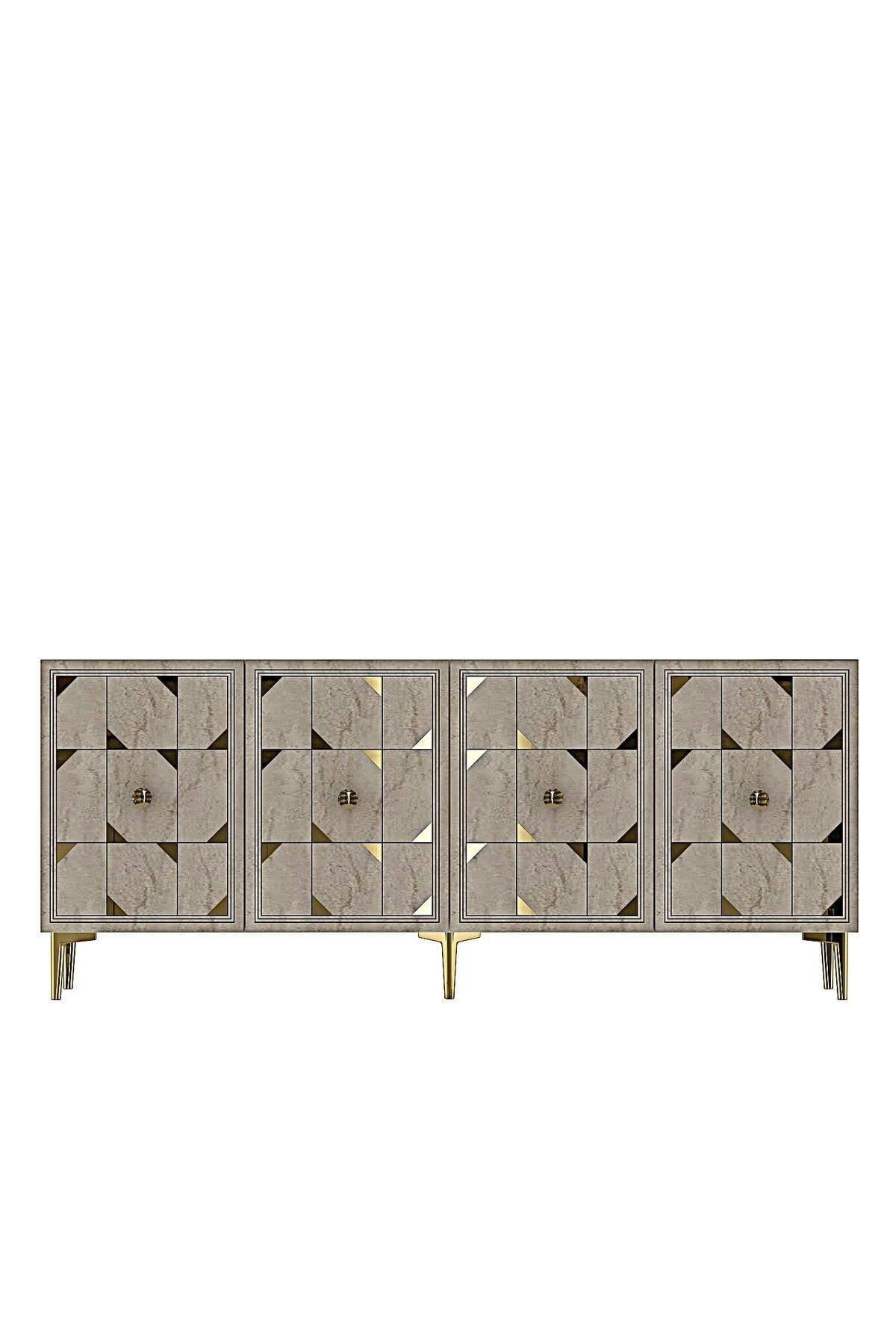Consola Moka 180, 180 x 75 x 32 cm, alb travertin auriu, PAL melaminat, oglinda inclusa, alb / travertin / gold — imaginea 6