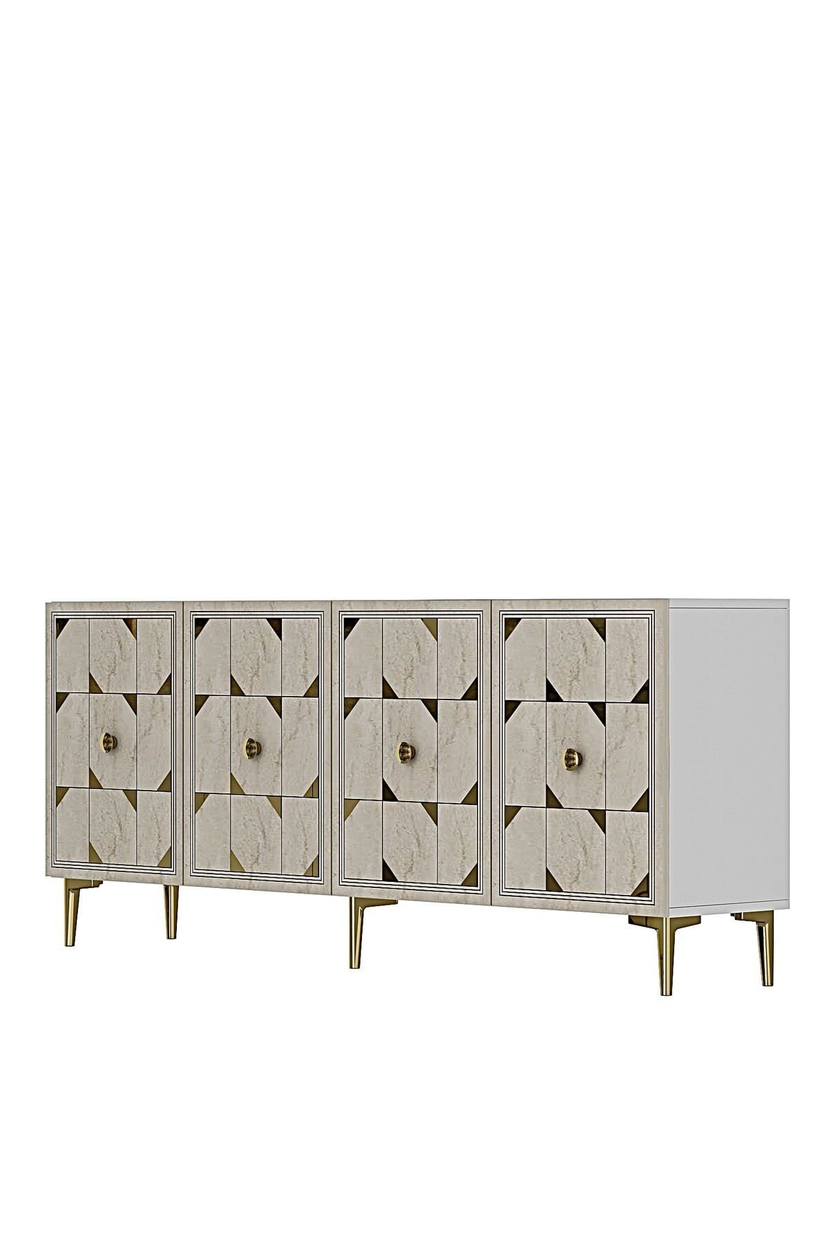 Consola Moka 180, 180 x 75 x 32 cm, alb travertin auriu, PAL melaminat, oglinda inclusa, alb / travertin / gold — imaginea 7