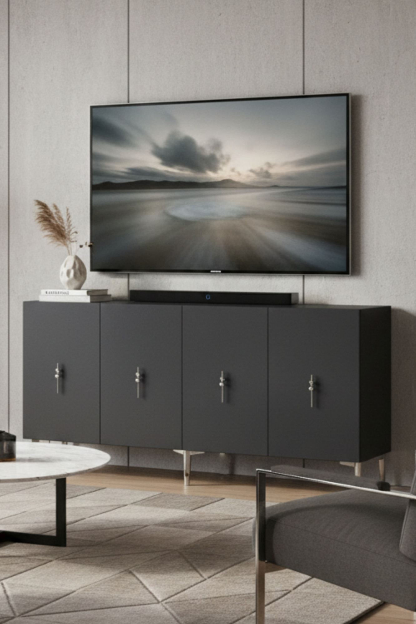 Consola Salkım 150, 125 x 75 x 32 cm, antracit argintiu, PAL melaminat, antracit / silver — imaginea 6