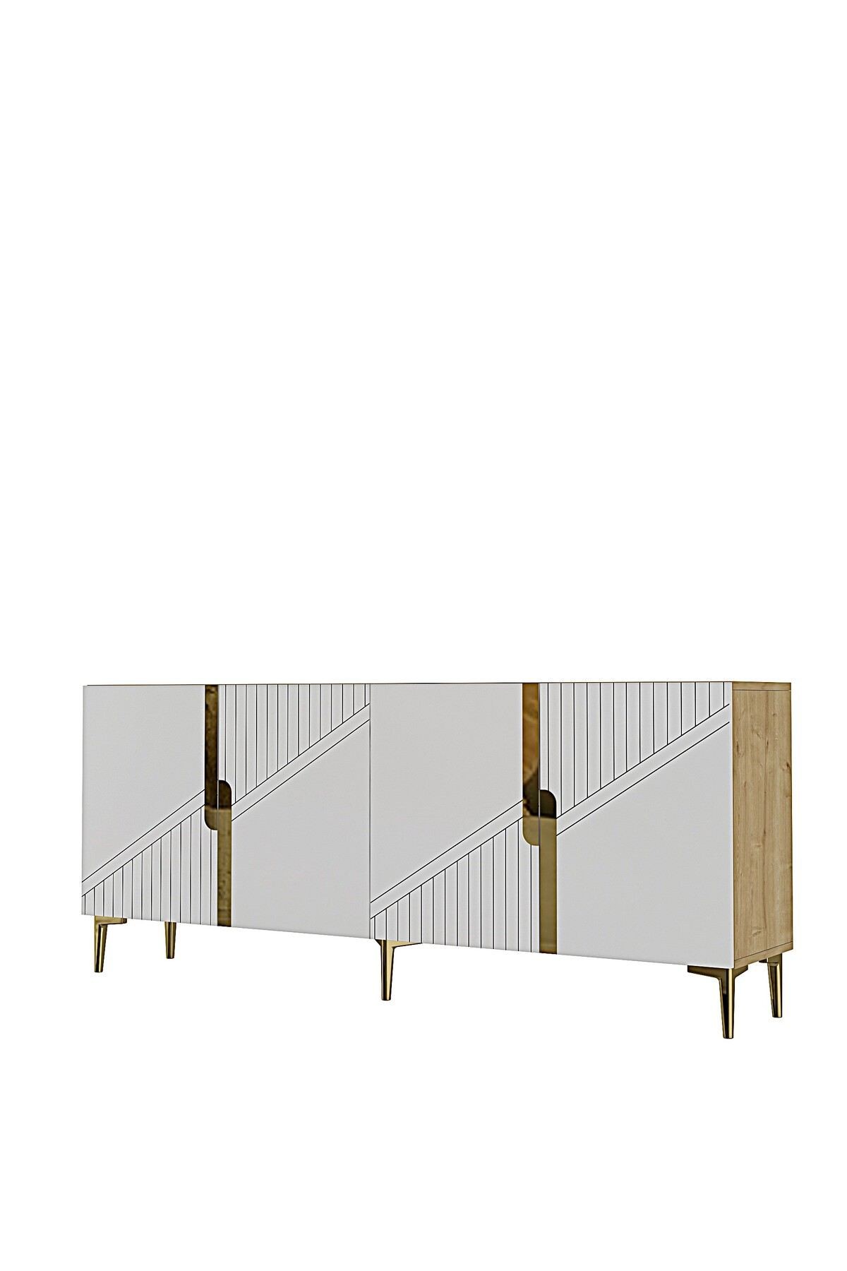 Consola Evva 150, 150 x 75 x 32 cm, stejar safir alb auriu, PAL melaminat, oglinda inclusa, safir stejar / alb / gold — imaginea 4