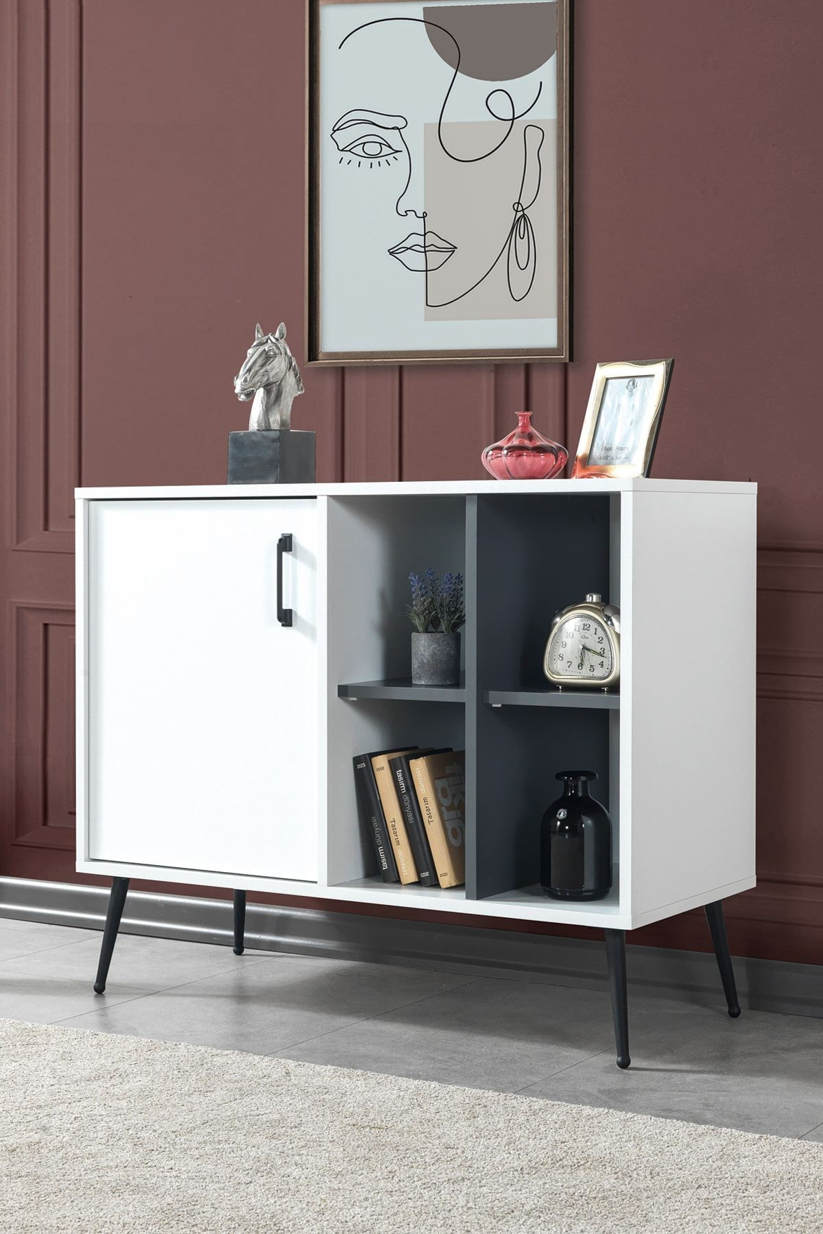 Consola Şile 4112, 100 x 83 x 44 cm, alb antracit, PAL melaminat — imaginea 3