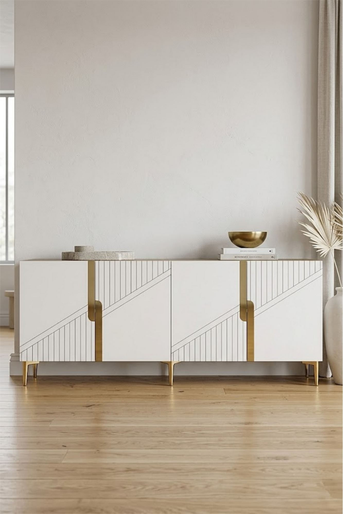Consola Evva 150, 150 x 75 x 32 cm, stejar safir alb auriu, PAL melaminat, oglinda inclusa, safir stejar / alb / gold — imaginea 5