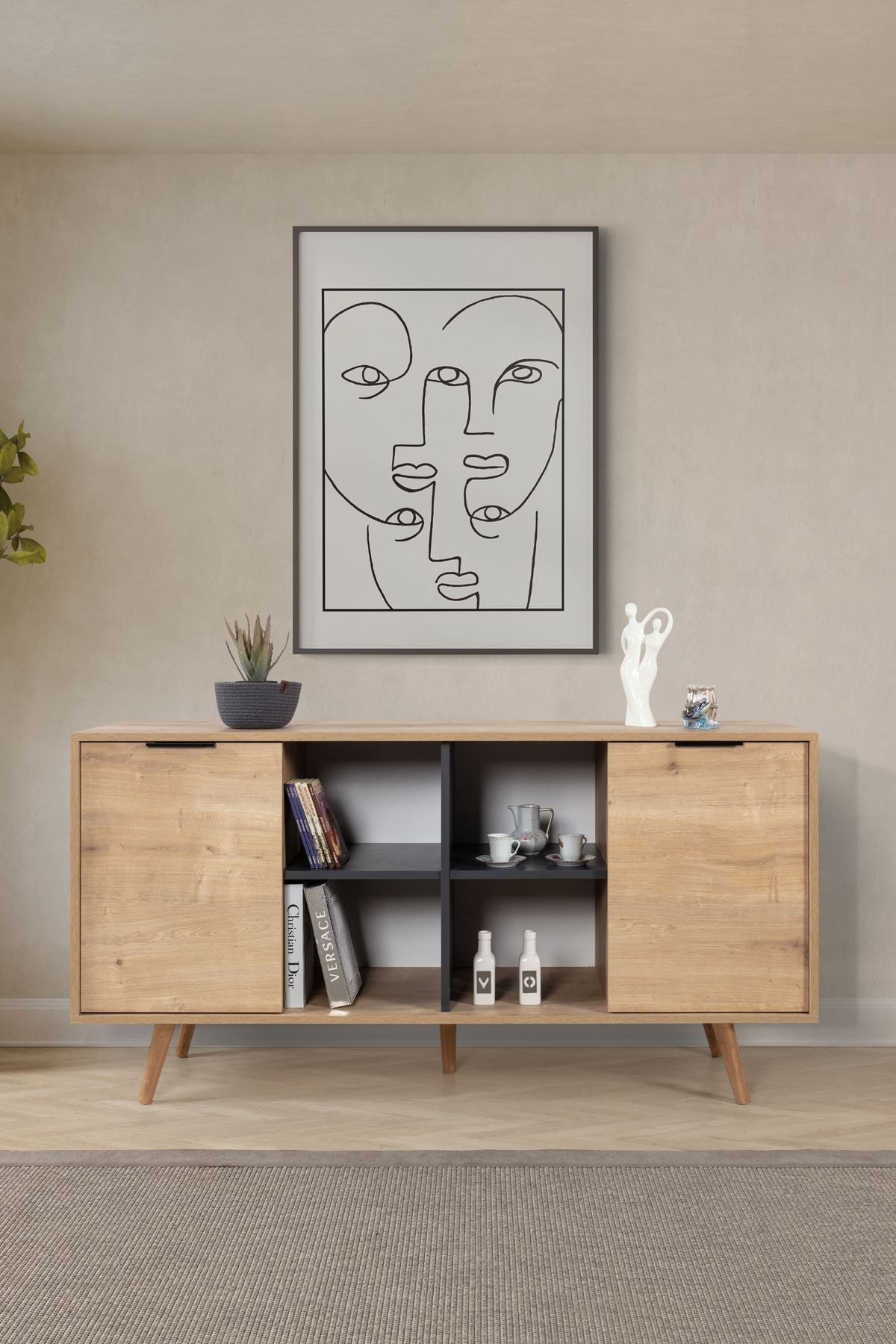 Consola Sina 4619, 160 x 82 x 44 cm, stejar safir antracit, PAL melaminat — imaginea 4
