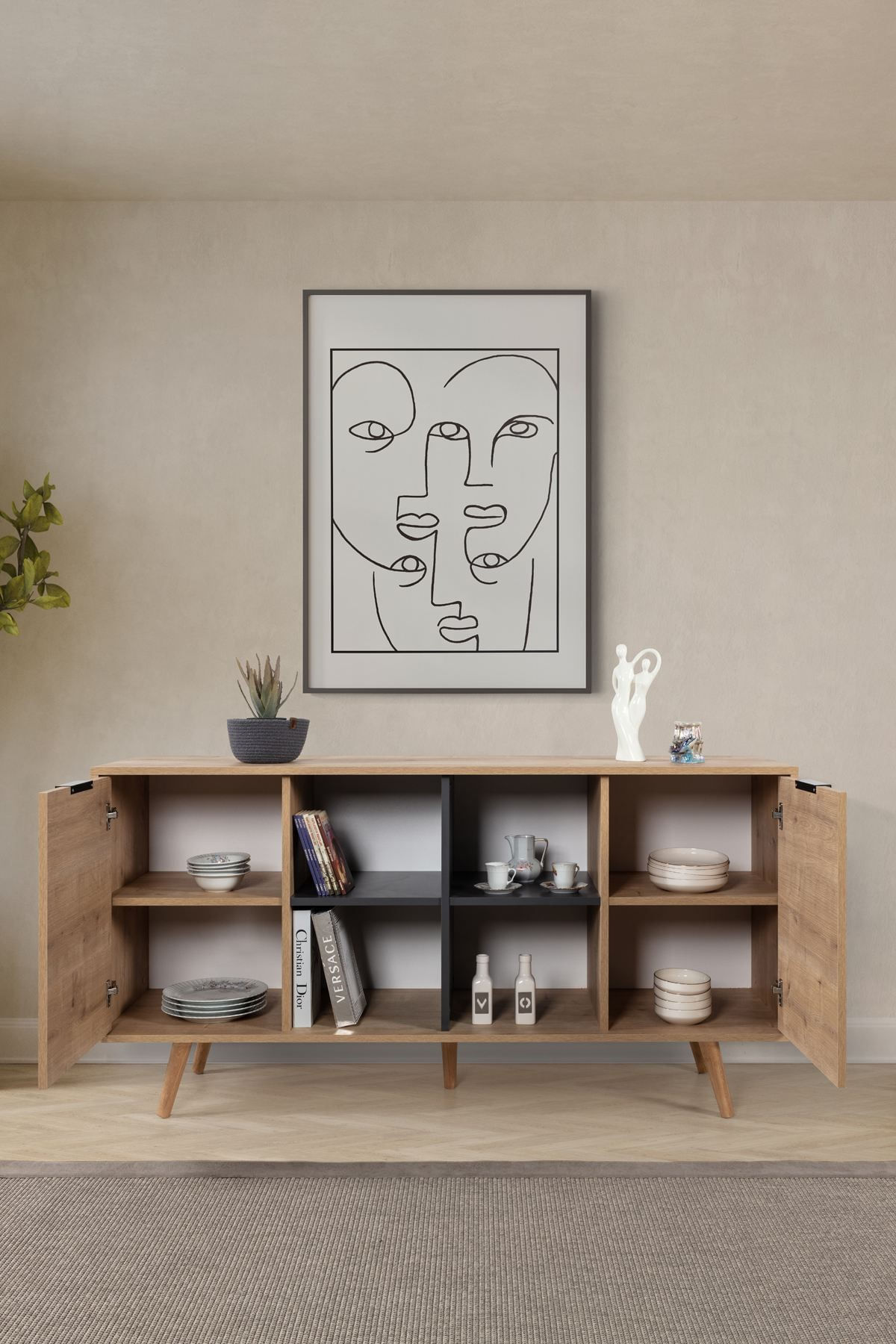Consola Sina 4619, 160 x 82 x 44 cm, stejar safir antracit, PAL melaminat — imaginea 5