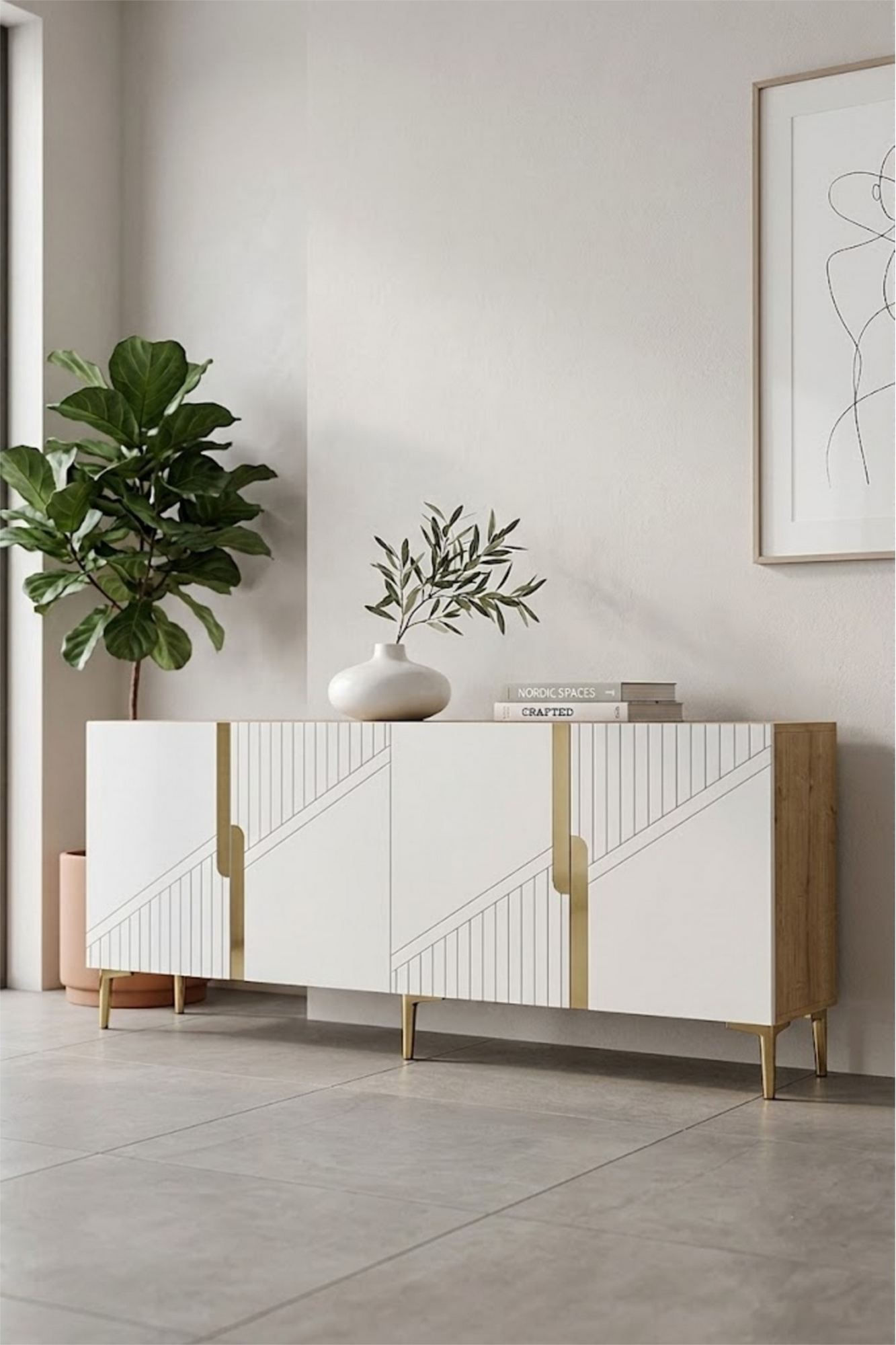 Consola Evva 150, 150 x 75 x 32 cm, stejar safir alb auriu, PAL melaminat, oglinda inclusa, safir stejar / alb / gold — imaginea 7