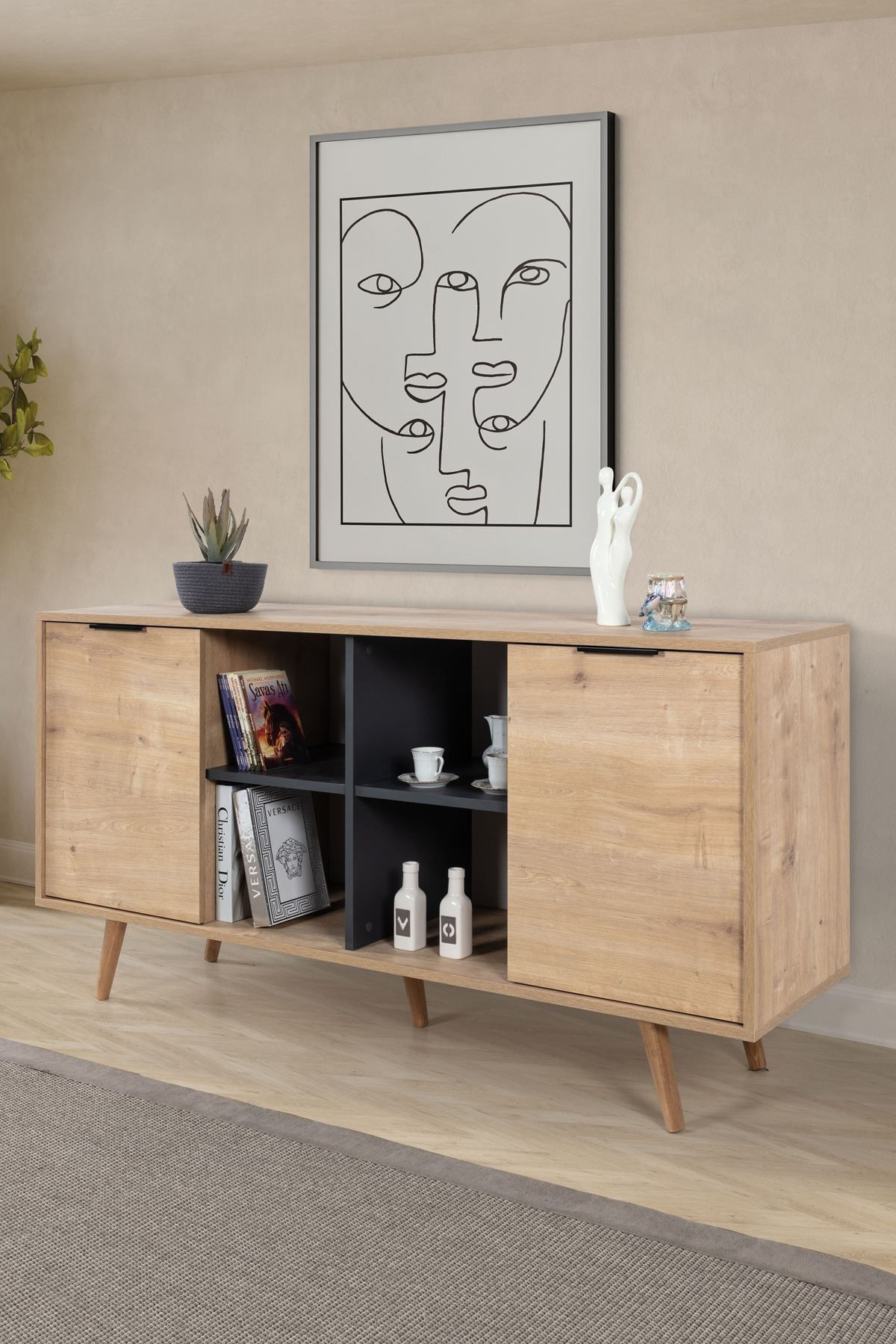 Consola Sina 4619, 160 x 82 x 44 cm, stejar safir antracit, PAL melaminat — imaginea 6