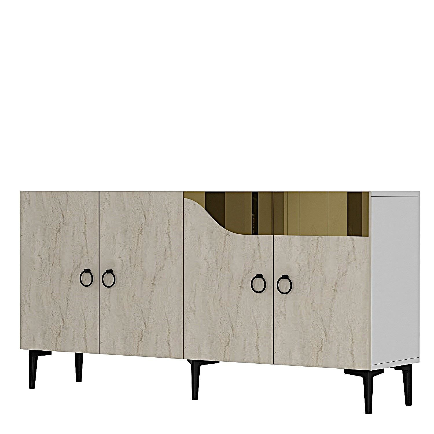 Consola Gama 150, 150 x 75 x 32 cm, alb travertin auriu, PAL melaminat, spatiu de depozitare, fixare pe perete, alb / travertin / gold — imaginea 2