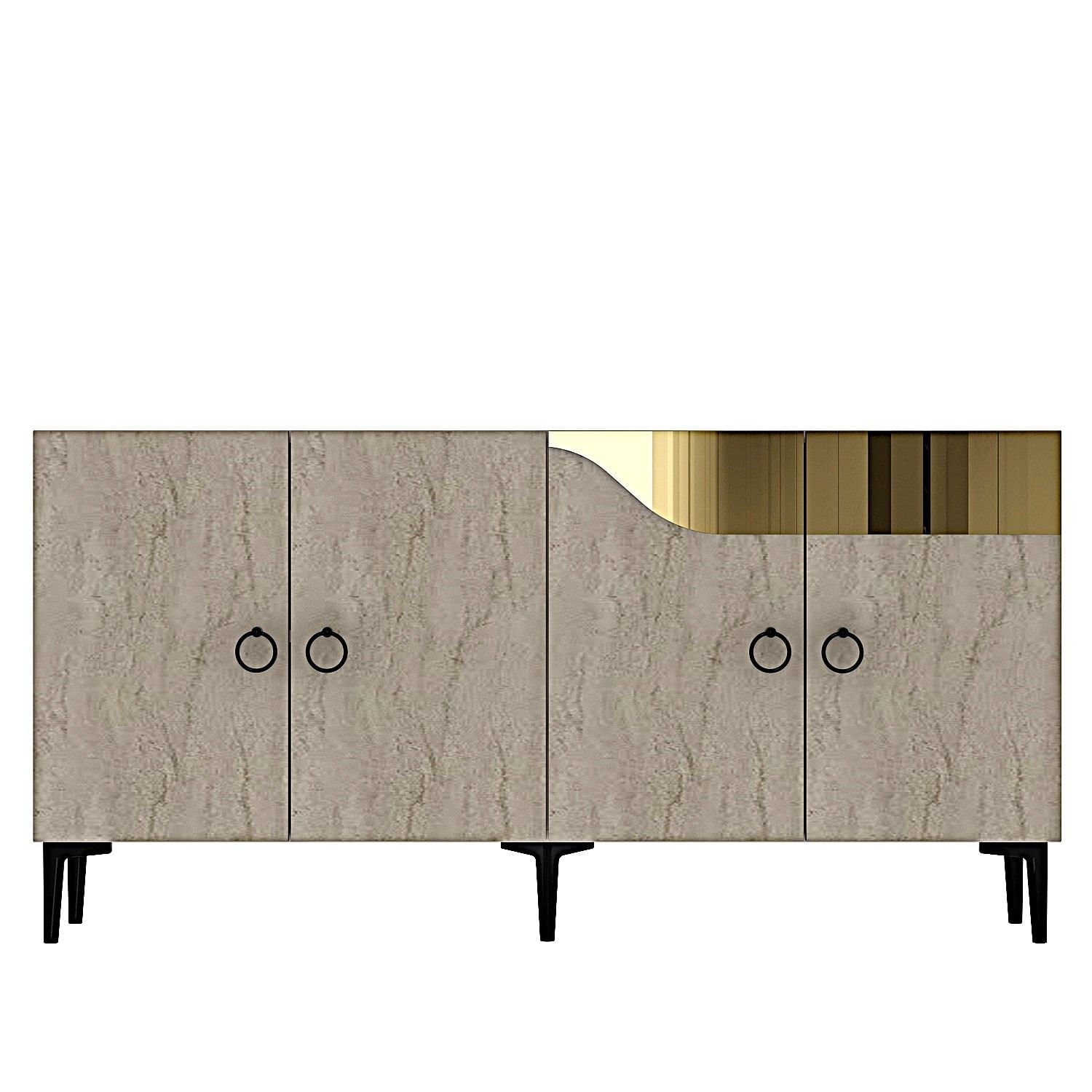Consola Gama 150, 150 x 75 x 32 cm, alb travertin auriu, PAL melaminat, spatiu de depozitare, fixare pe perete, alb / travertin / gold — imaginea 6