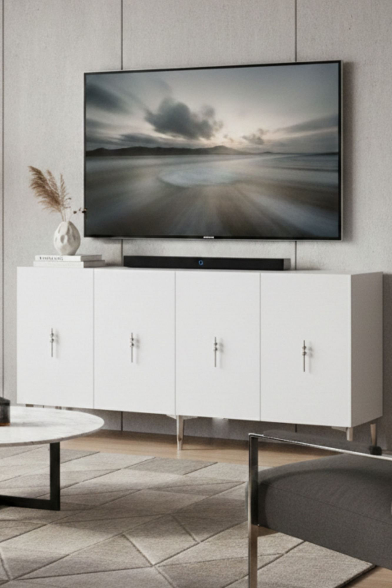Consola Salkım 150, 125 x 75 x 32 cm, alb argintiu, PAL melaminat, alb / silver — imaginea 5