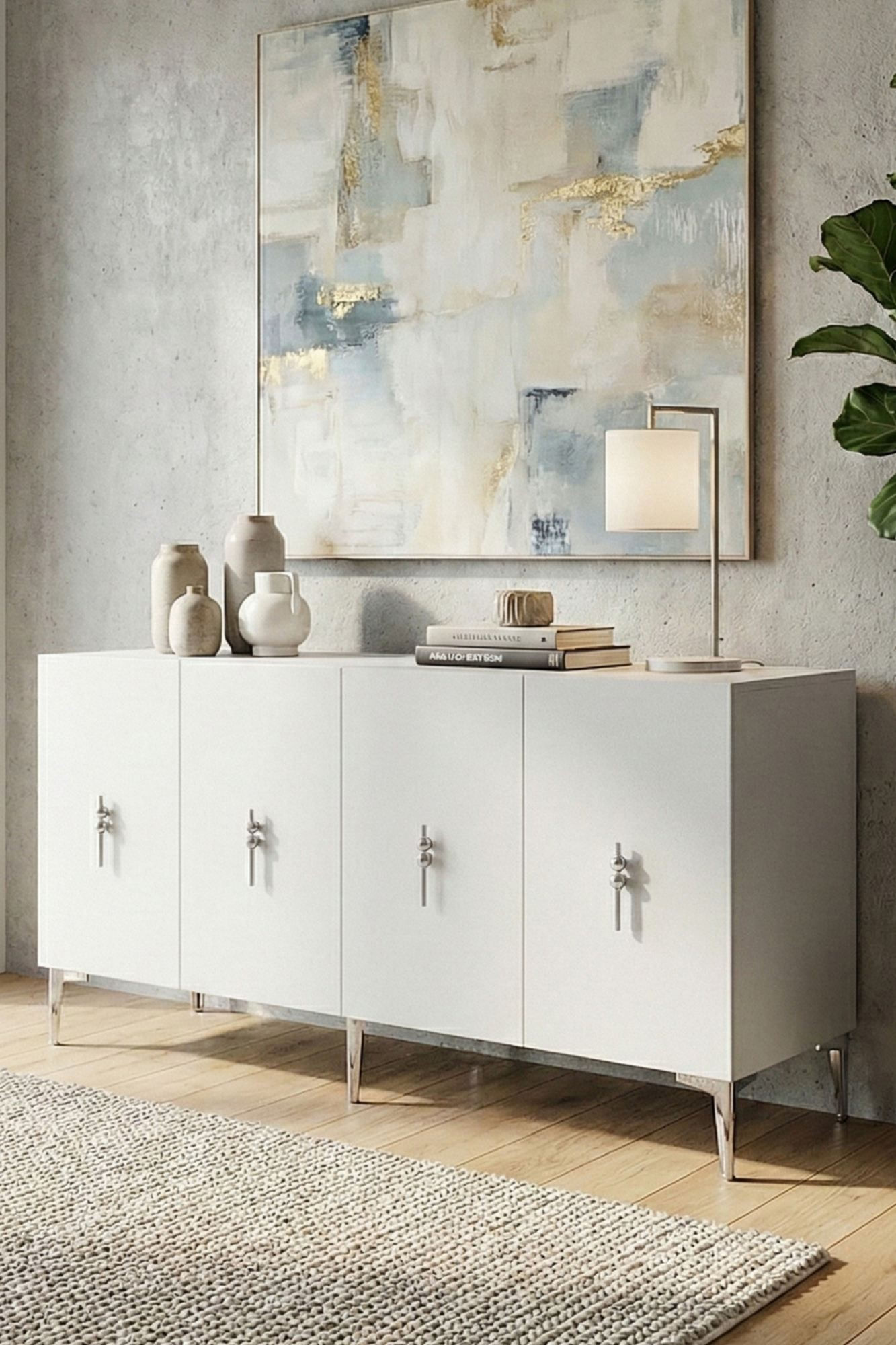 Consola Salkım 150, 125 x 75 x 32 cm, alb argintiu, PAL melaminat, alb / silver — imaginea 6