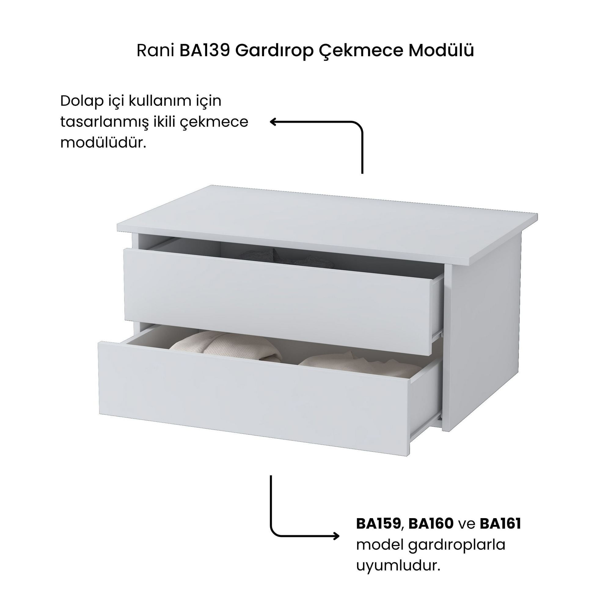 Drawer BA139, 86,2 x 39,8 x 50 cm, alb, PAL — imaginea 3